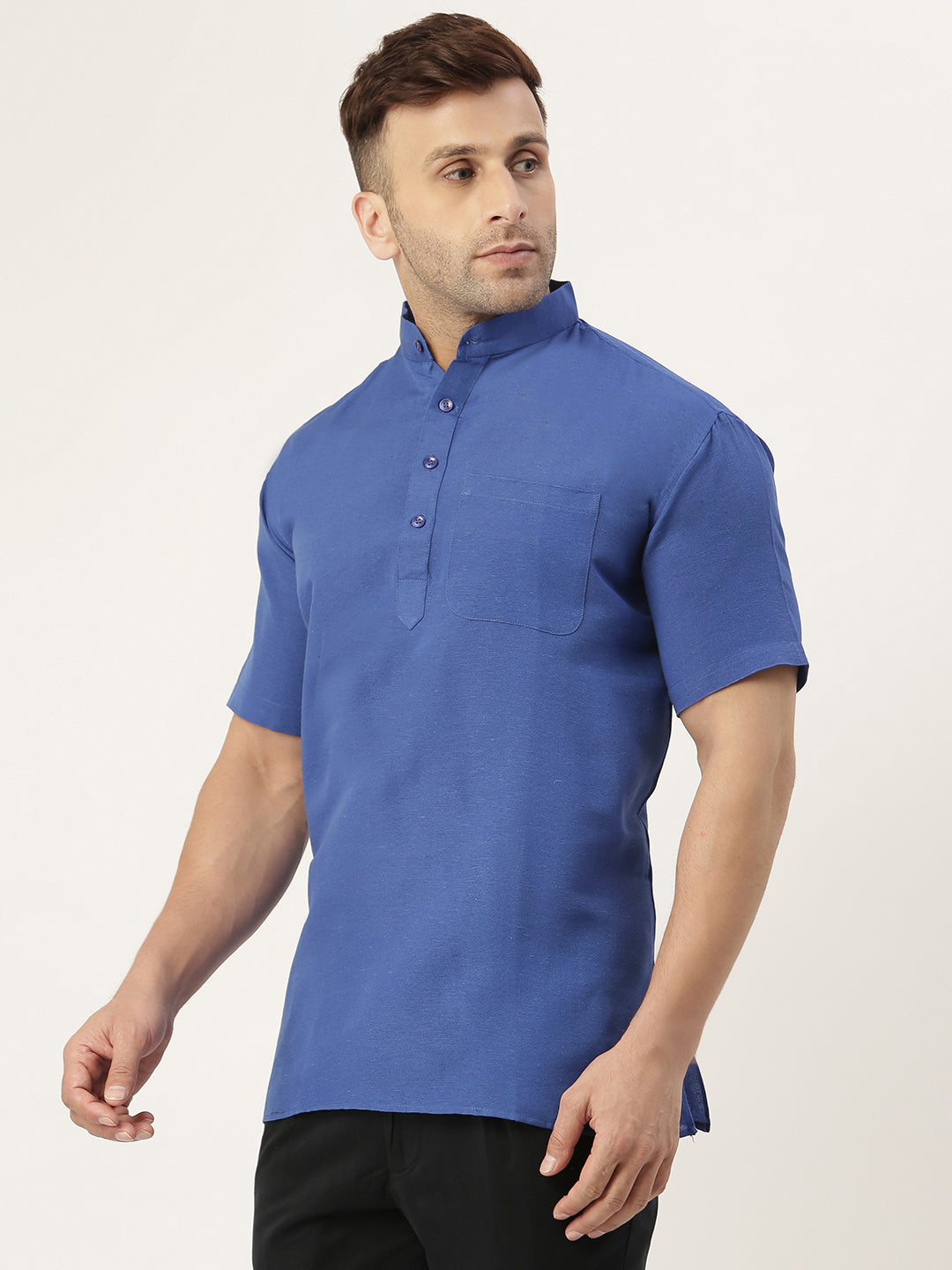 RIAG Men's Navy blue Cotton Short Ethnic Kurta
