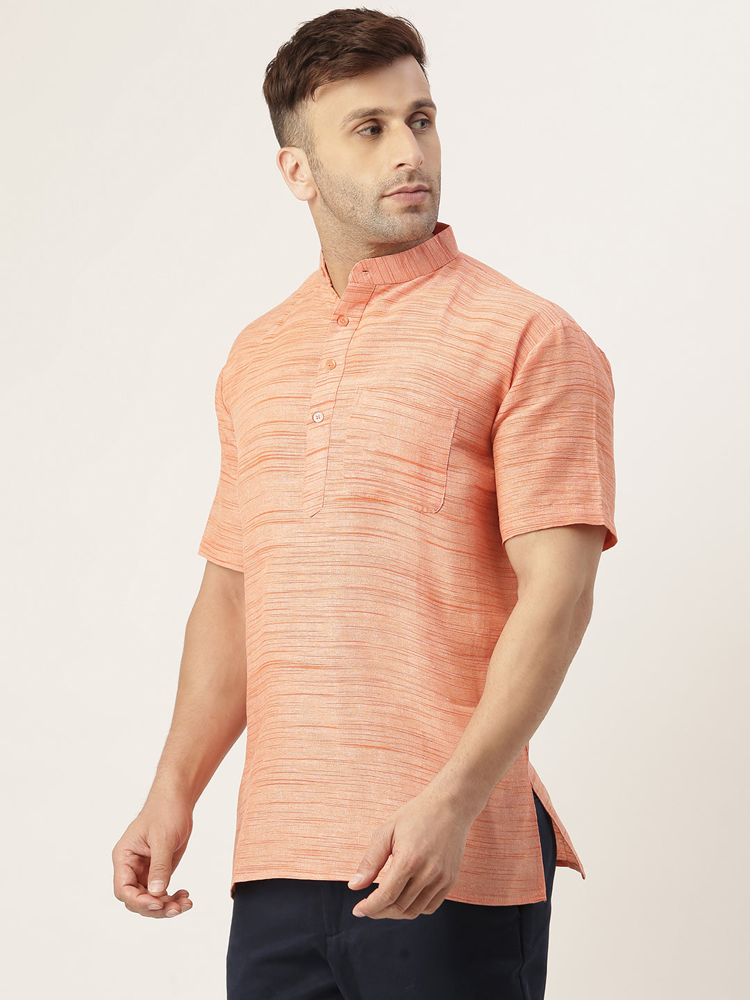 RIAG Men's Orange Cotton Long Ethnic Kurta