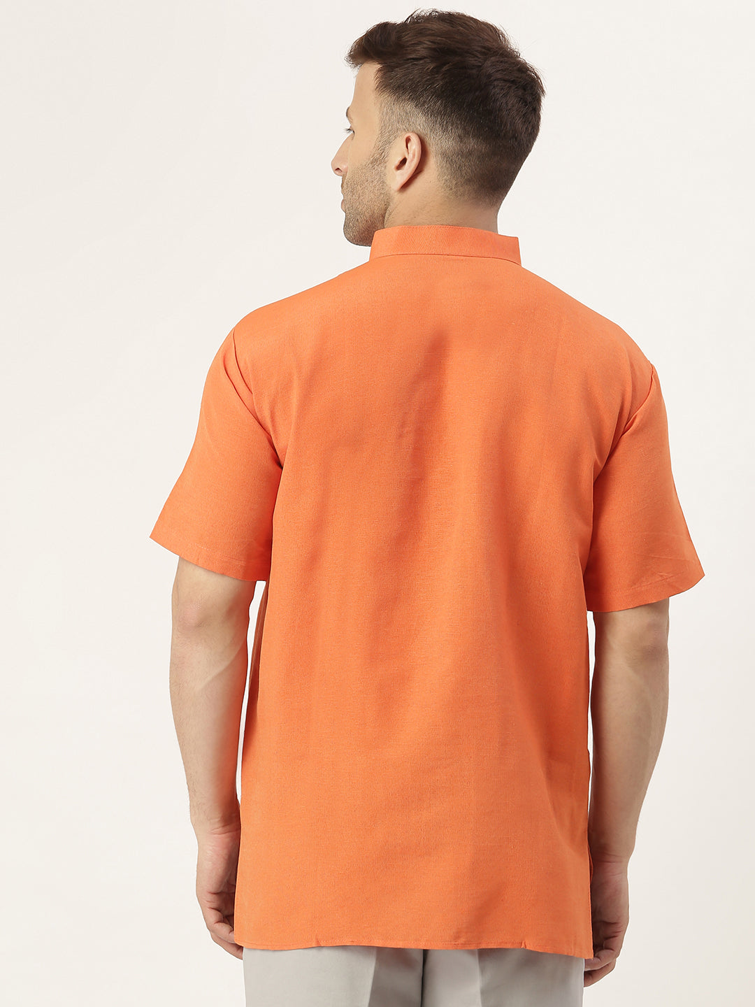 RIAG Men's Orange Cotton Short Ethnic Kurta