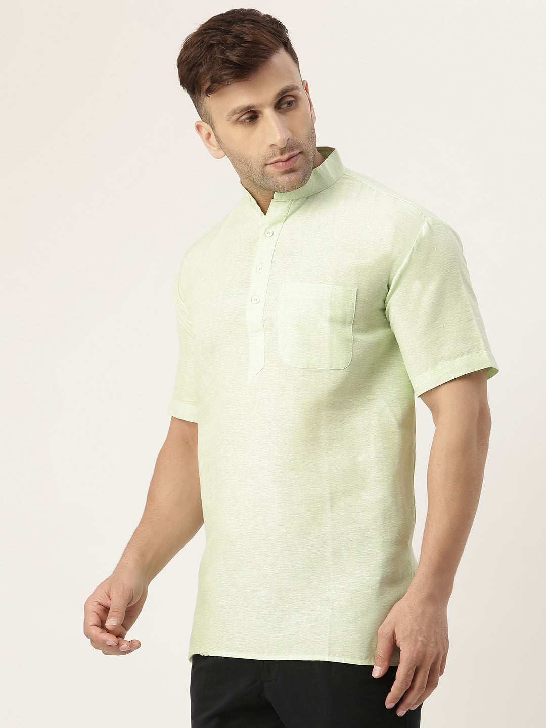 RIAG Men's Green Cotton Short Ethnic Kurta