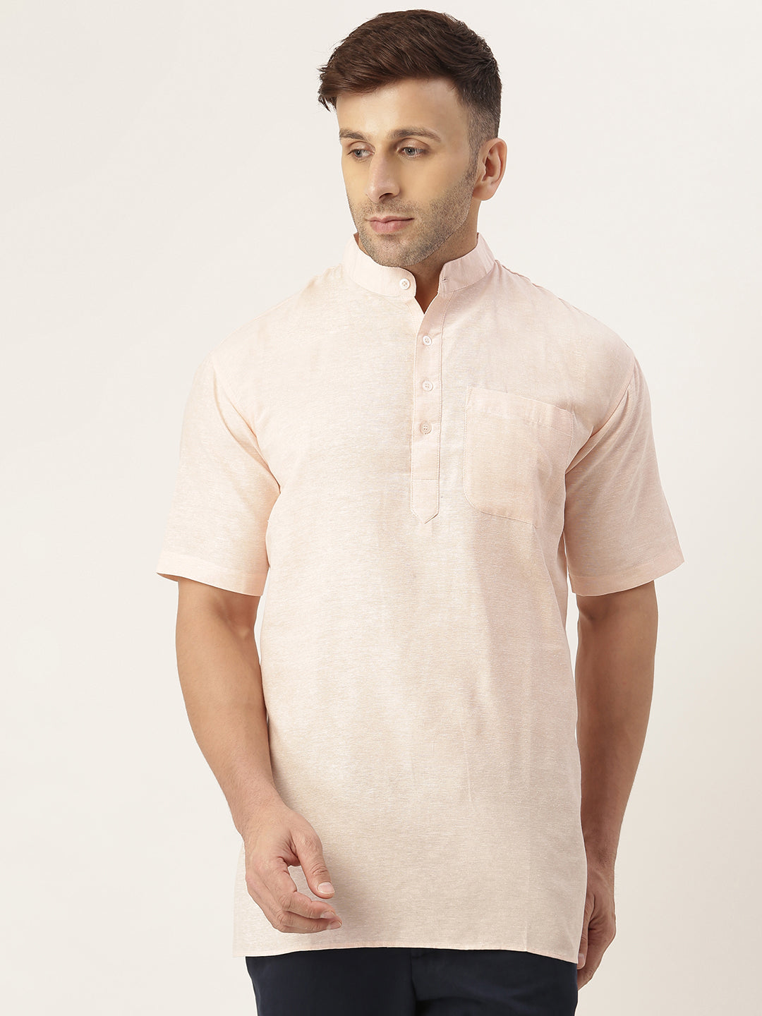 RIAG Men's Beige Cotton Short Ethnic Kurta