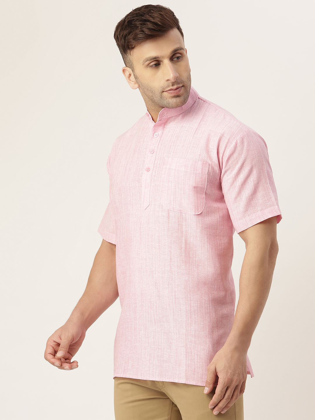 RIAG Men's Pink Cotton Long Ethnic Kurta