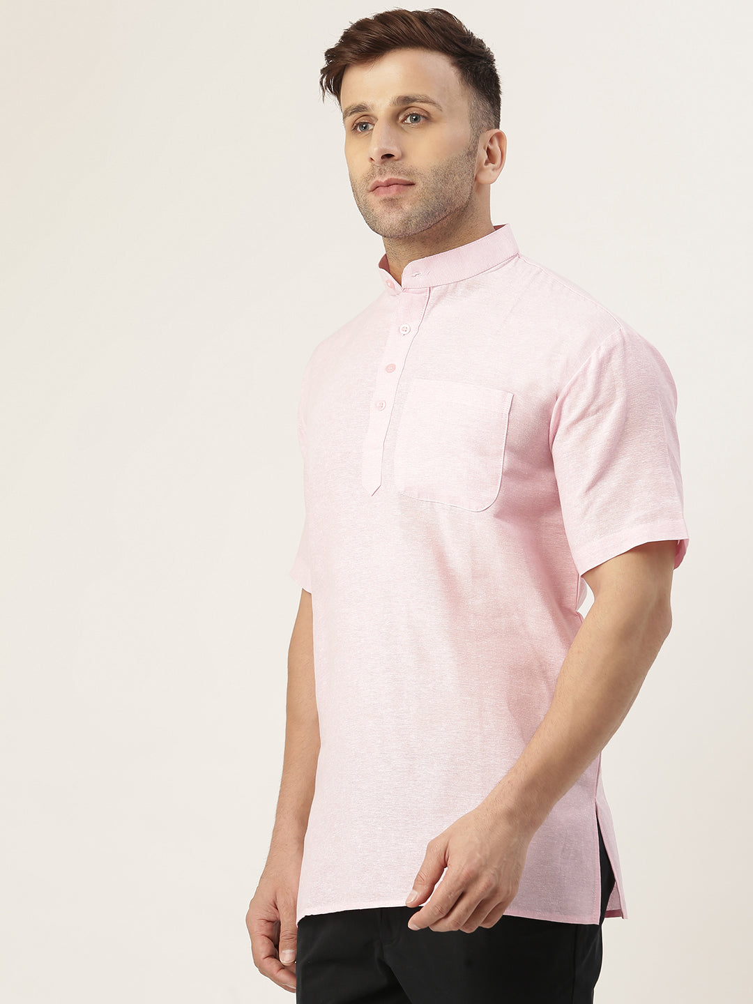 RIAG Men's Pink Cotton Short Ethnic Kurta