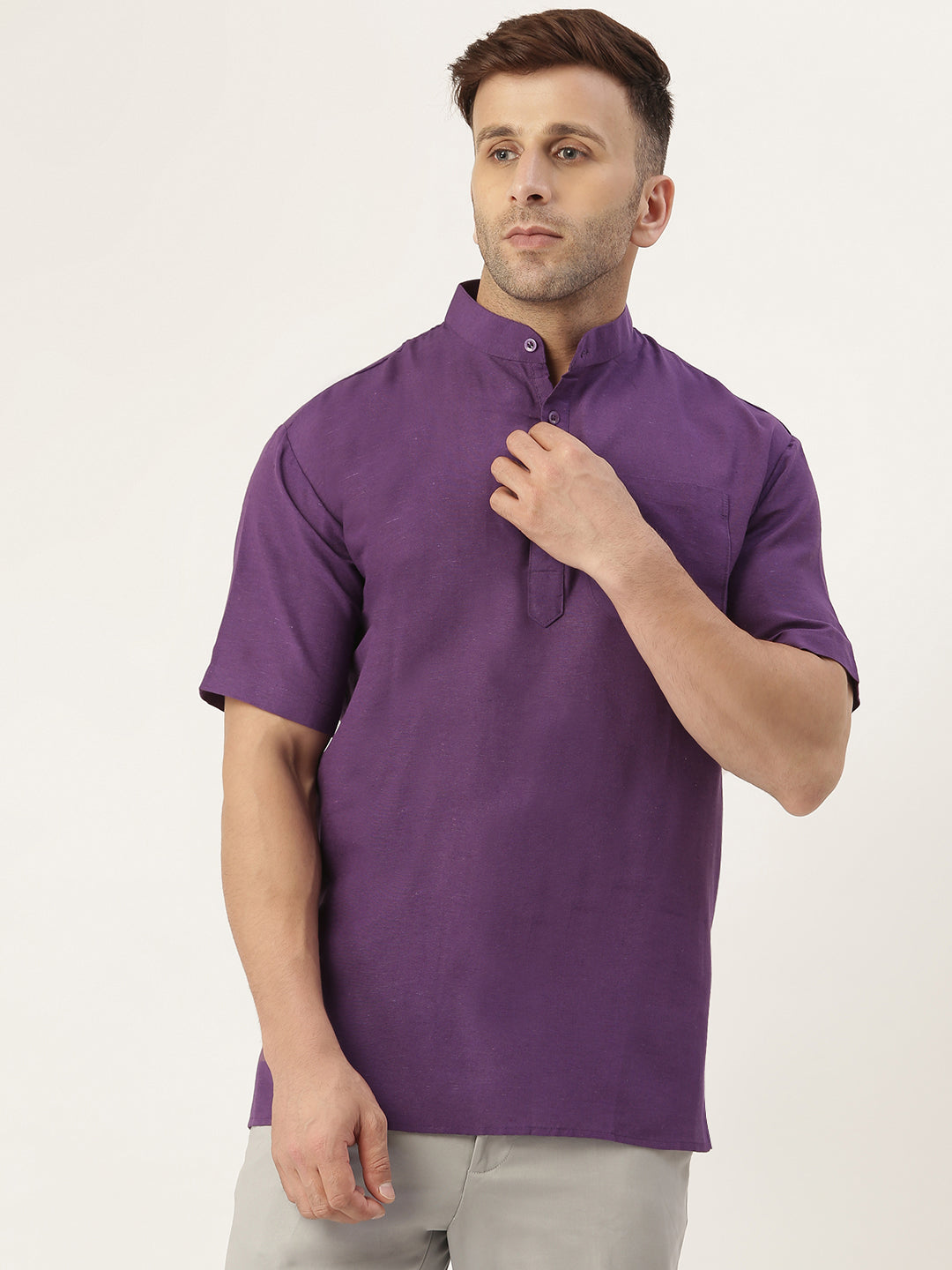 RIAG Men's Purple Cotton Short Ethnic Kurta