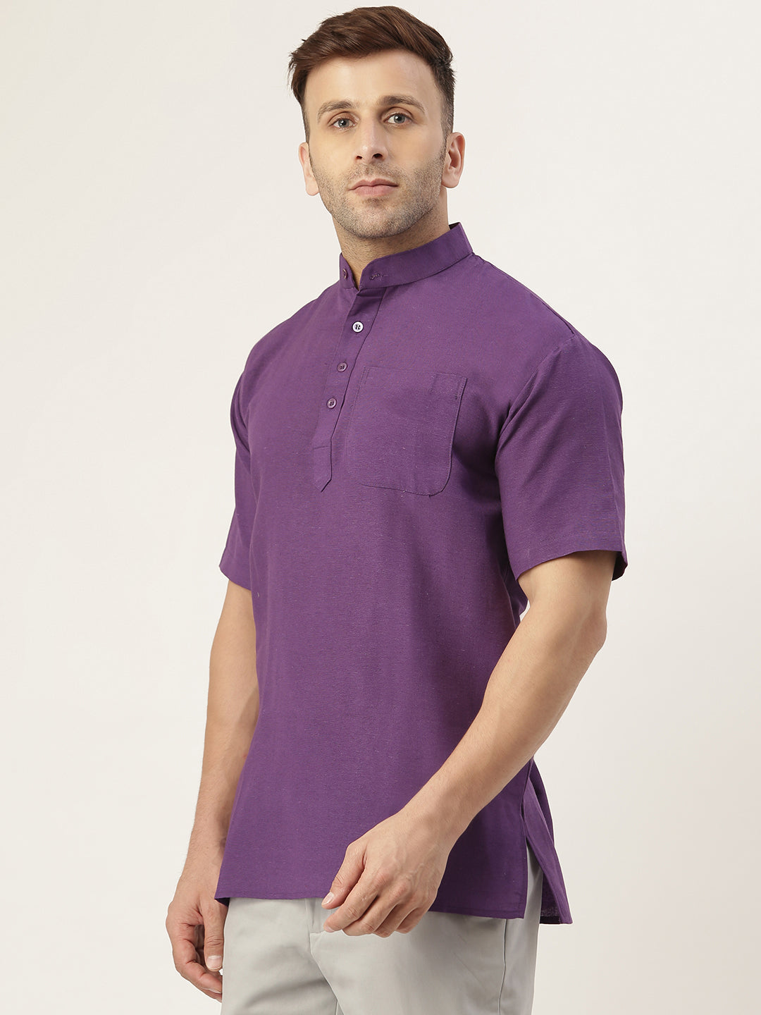 RIAG Men's Purple Cotton Short Ethnic Kurta