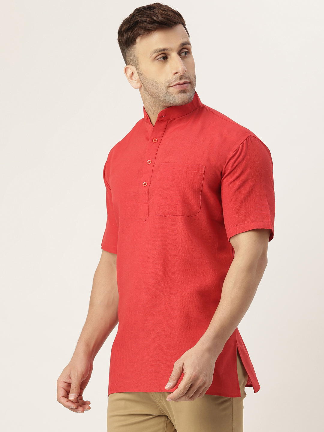 RIAG Men's Red Cotton Short Ethnic Kurta