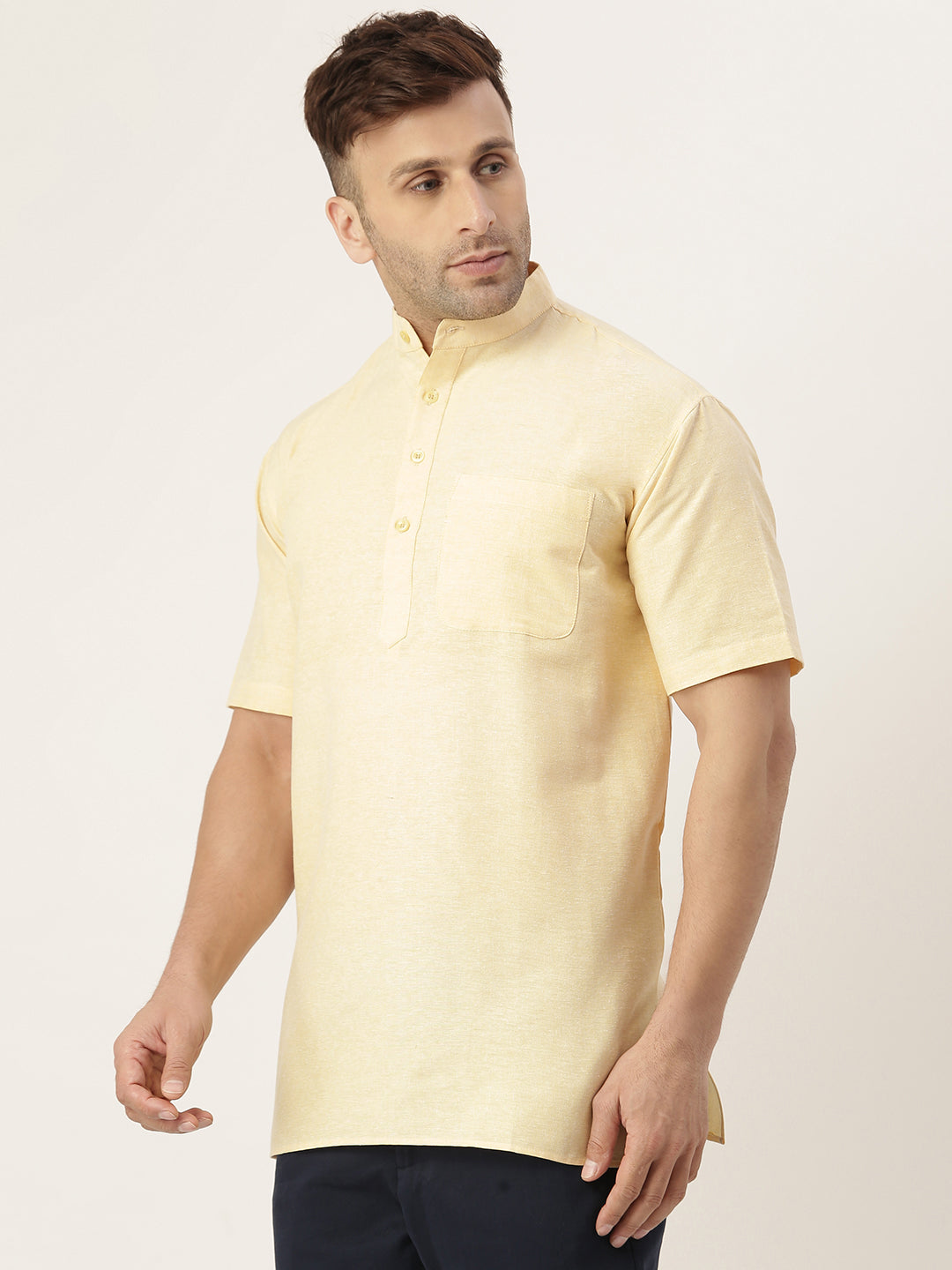 RIAG Men's Beige Cotton Short Ethnic Kurta