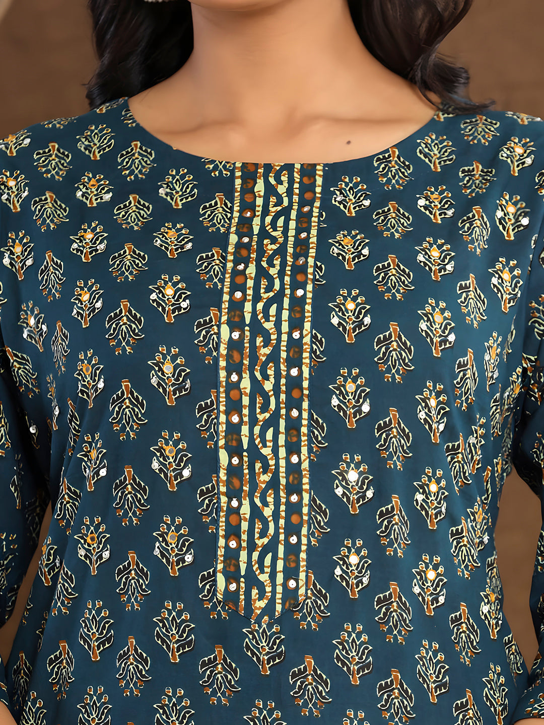 Printed Cotton Straight Kurta With Pant & Dupatta, Blue - Hiral Fashion