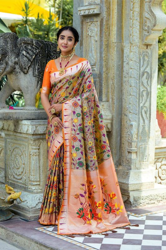 Aastha Fashion Coffee Woven Kanjivaram Silk Saree with Blouse - Grab2buy