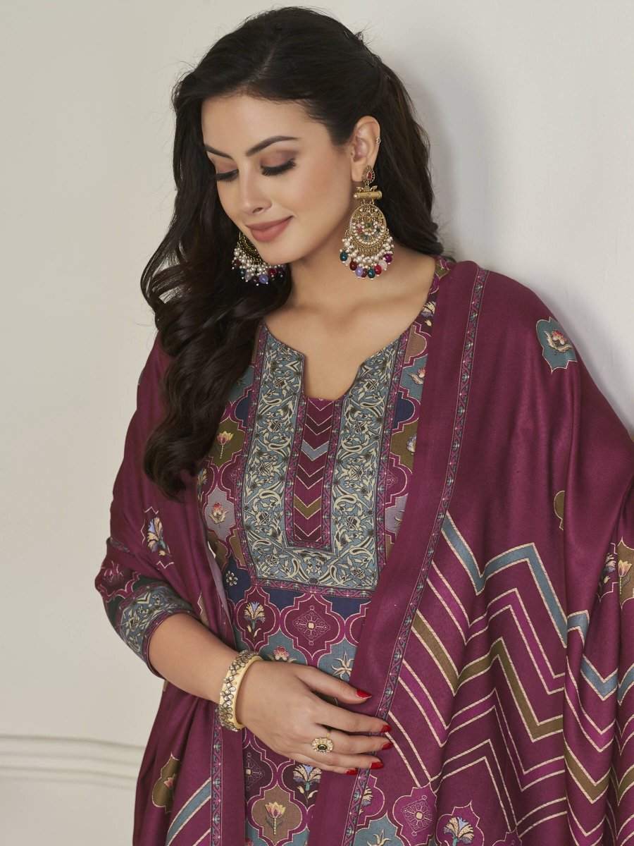Aastha Fashion Women's Multicolor Pashmina Digital Printed Kurta with Trouser & Dupatta - Grab2buy
