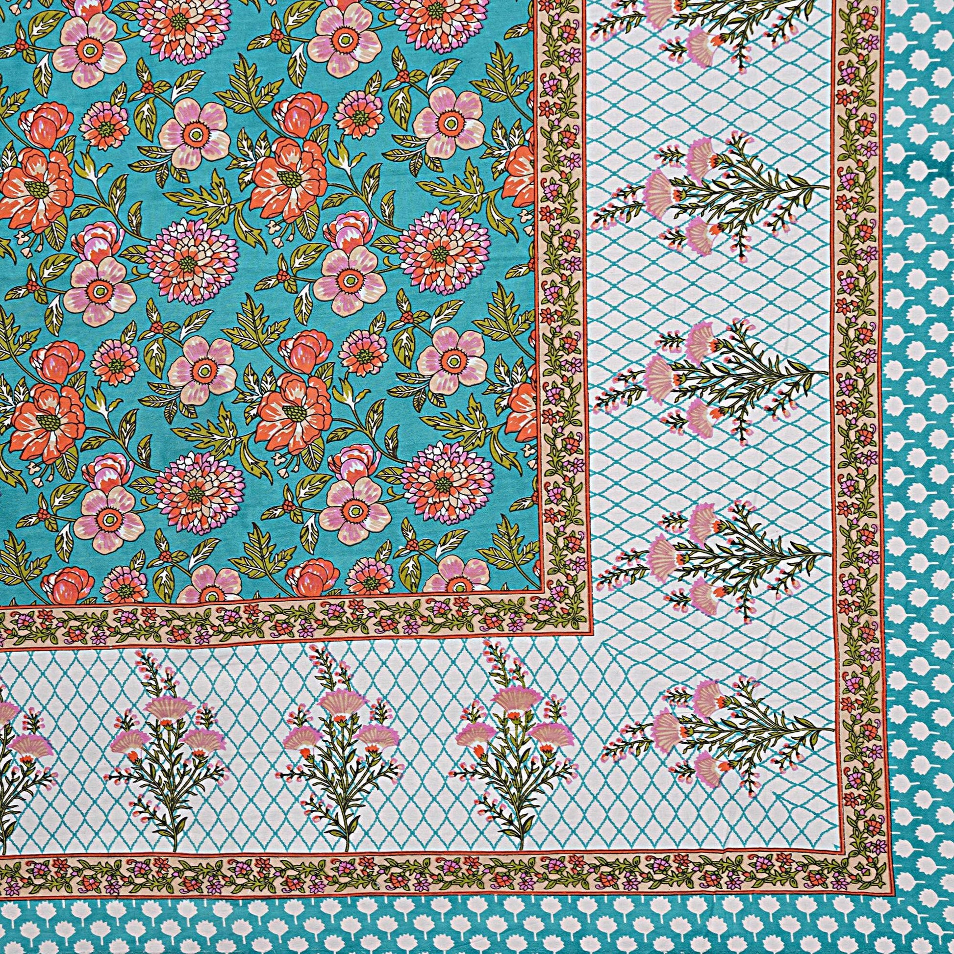 Rudra Bazaar Turquoise Blue 210 TC Cotton Double King Bedsheet With 2 Pillow Covers
