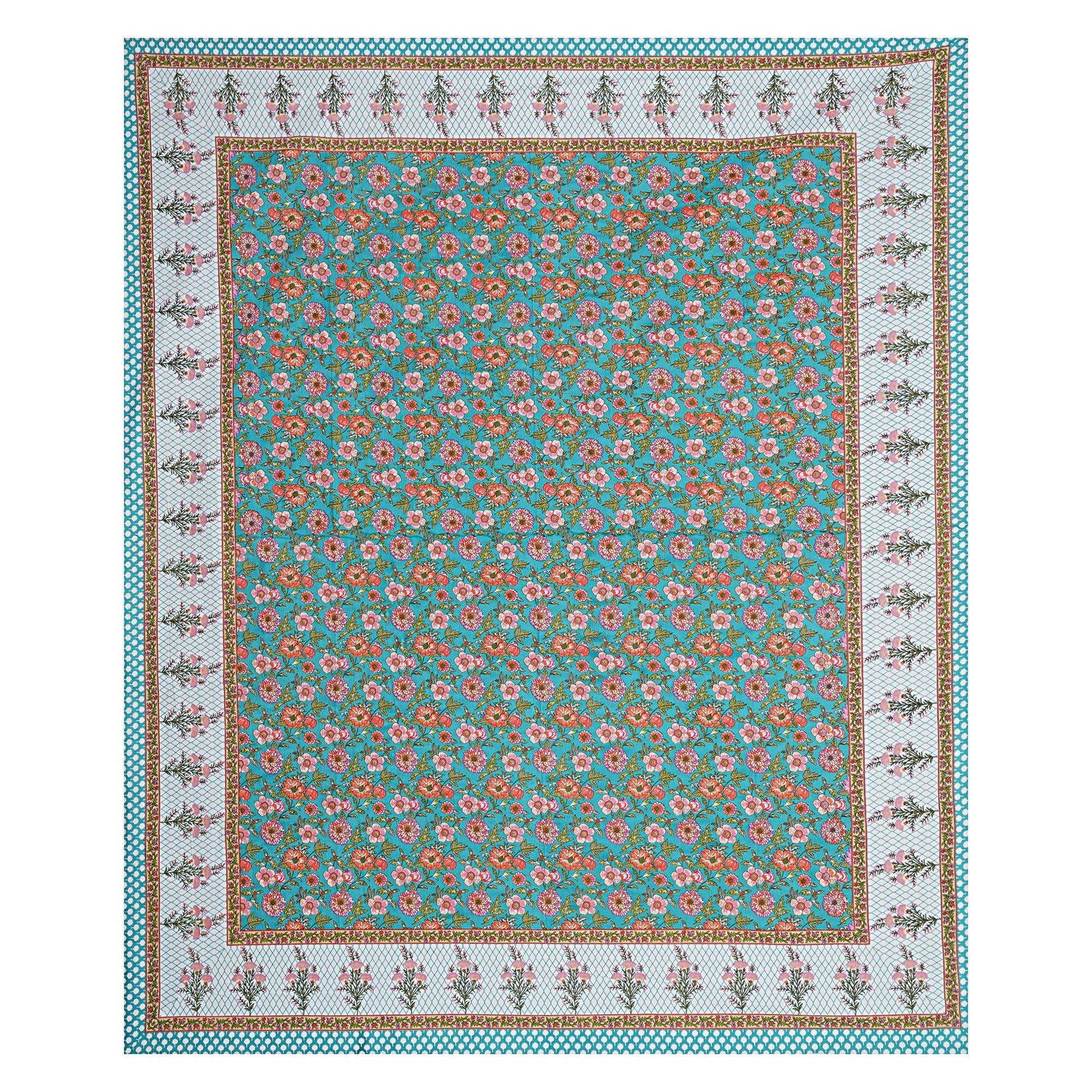 Rudra Bazaar Turquoise Blue 210 TC Cotton Double King Bedsheet With 2 Pillow Covers