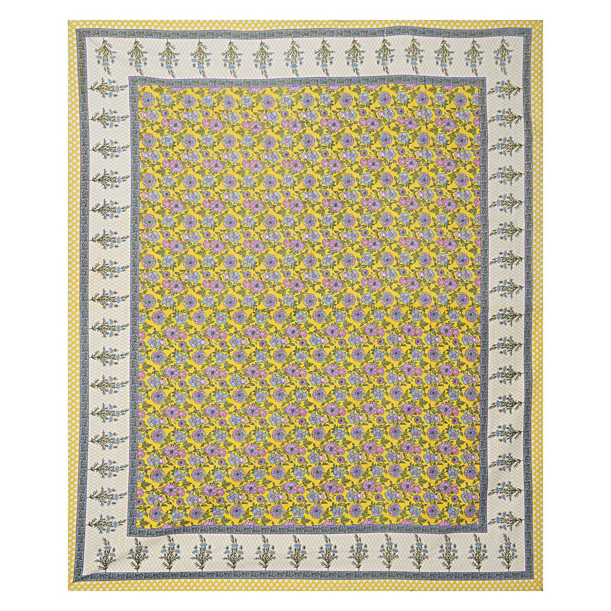 Rudra Bazaar Yellow 210 TC Cotton Double King Bedsheet With 2 Pillow Covers