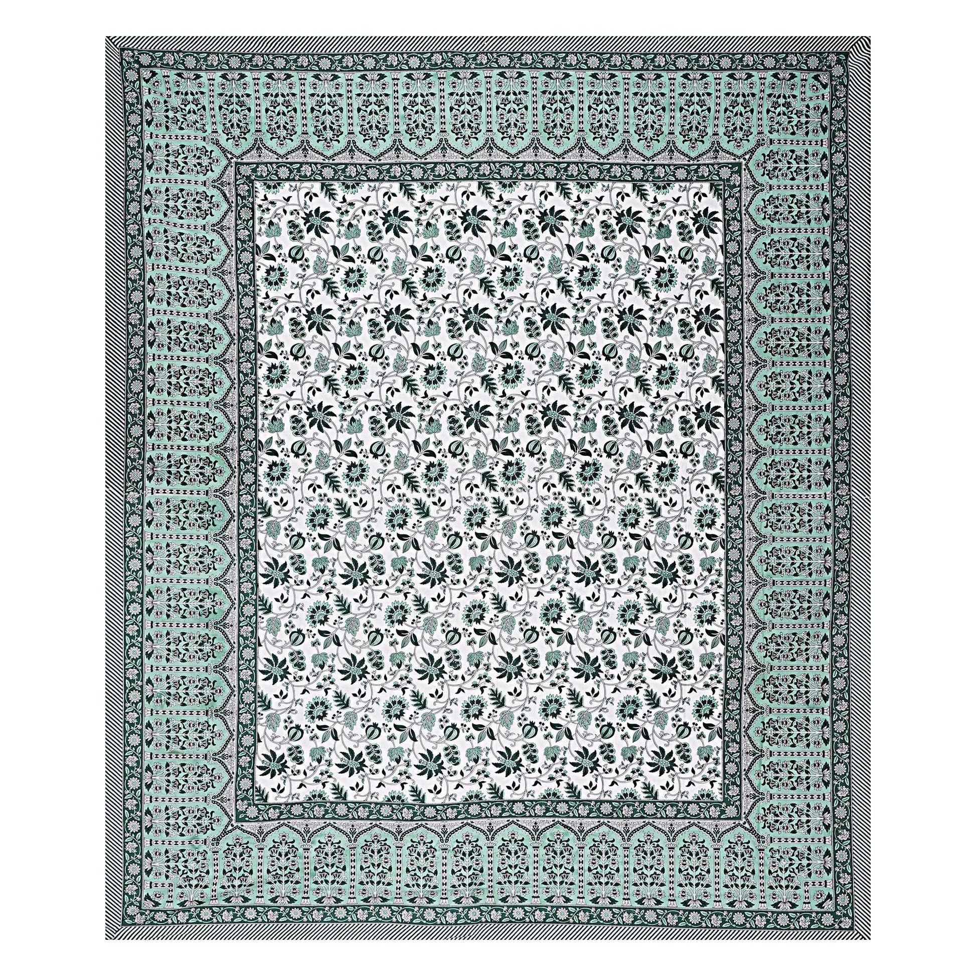 Rudra Bazaar Sea Green 210 TC Cotton Double King Bedsheet With 2 Pillow Covers