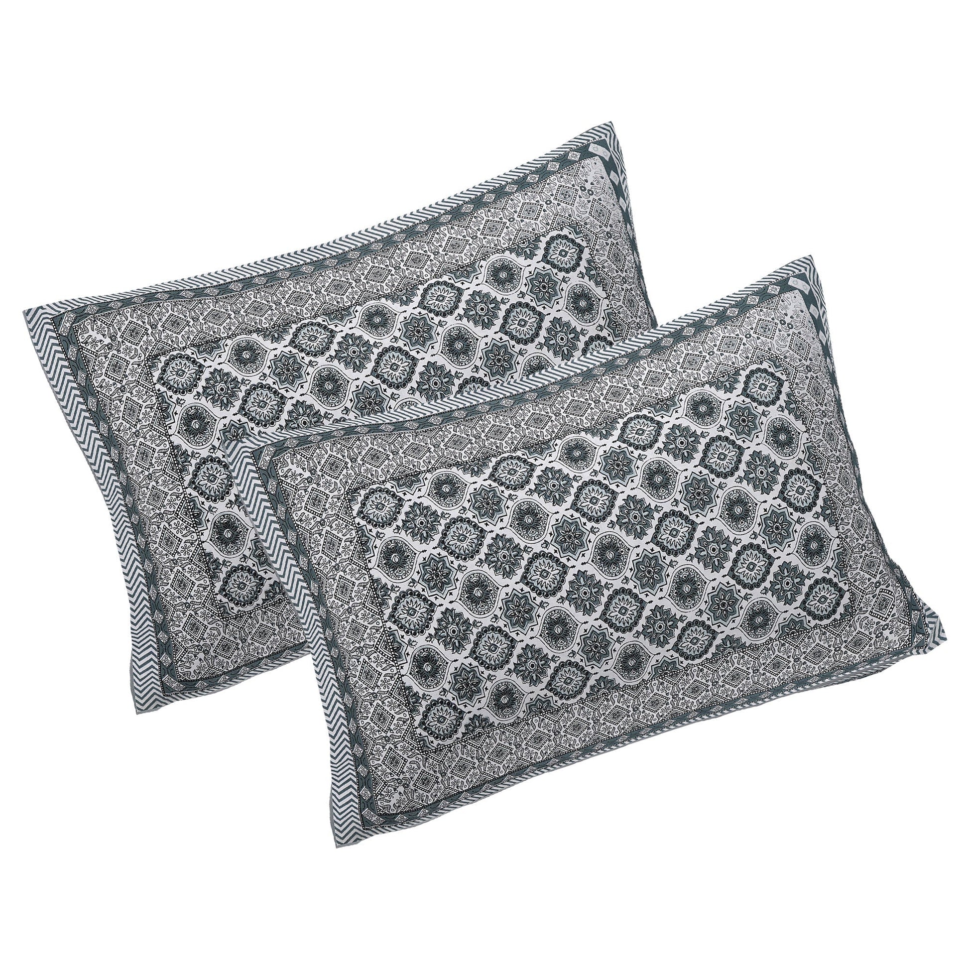 Rudra Bazaar Grey 210 TC Cotton Double King Bedsheet With 2 Pillow Covers