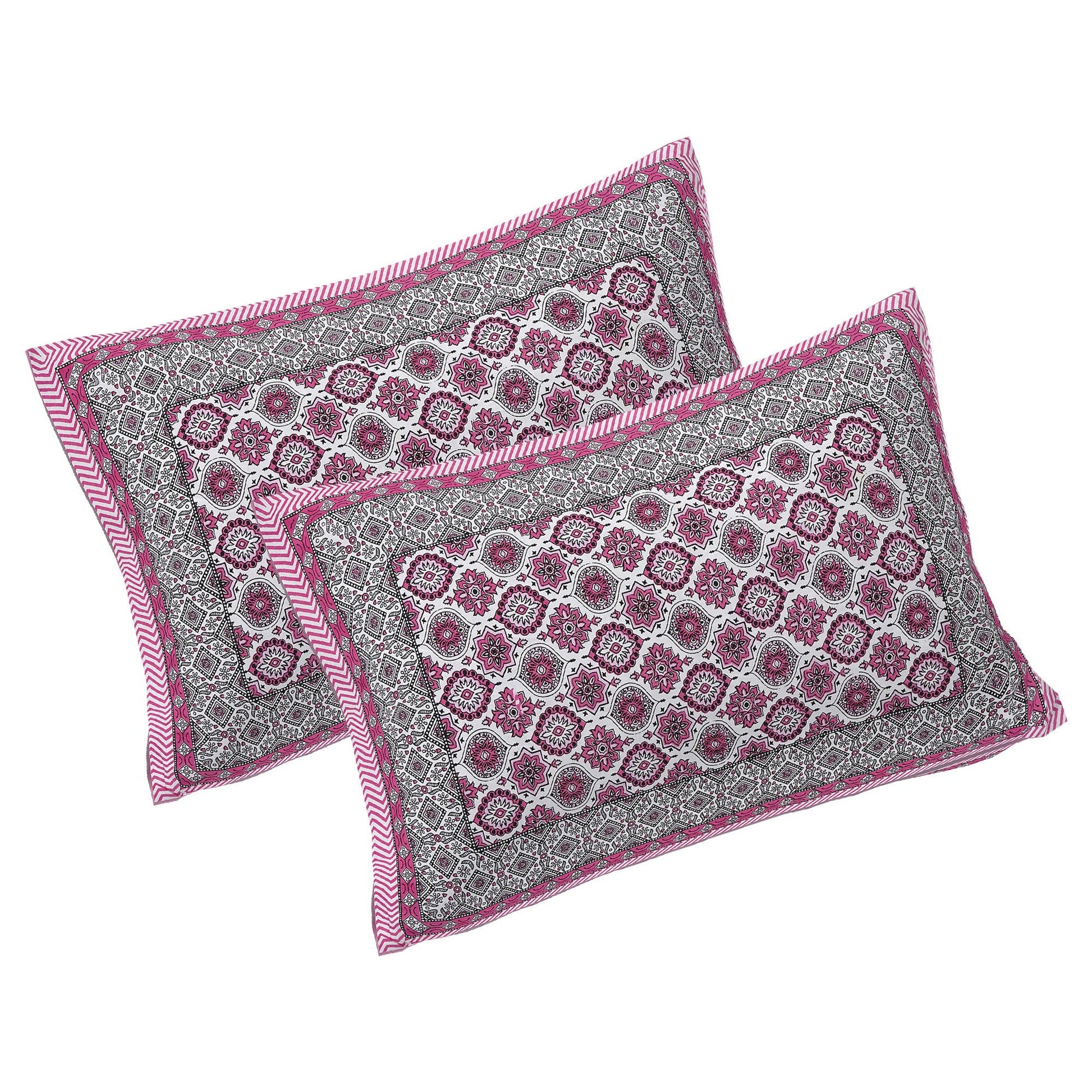 Rudra Bazaar Pink 210 TC Cotton Double King Bedsheet With 2 Pillow Covers
