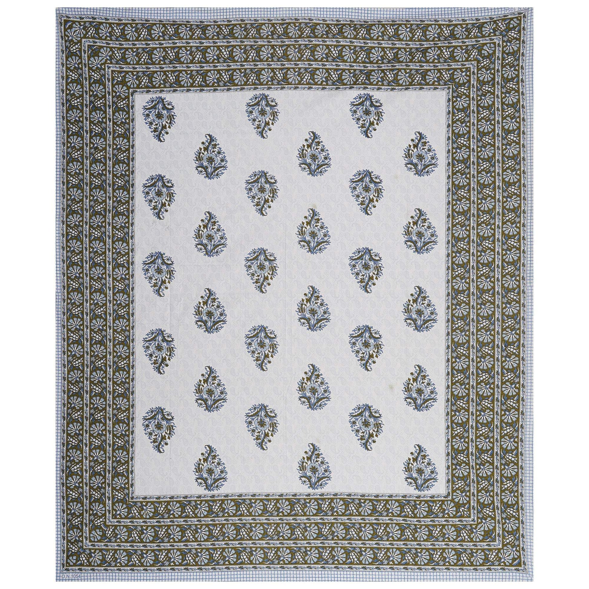 Rudra Bazaar Blue Green 210 TC Cotton Double King Bedsheet With 2 Pillow Covers