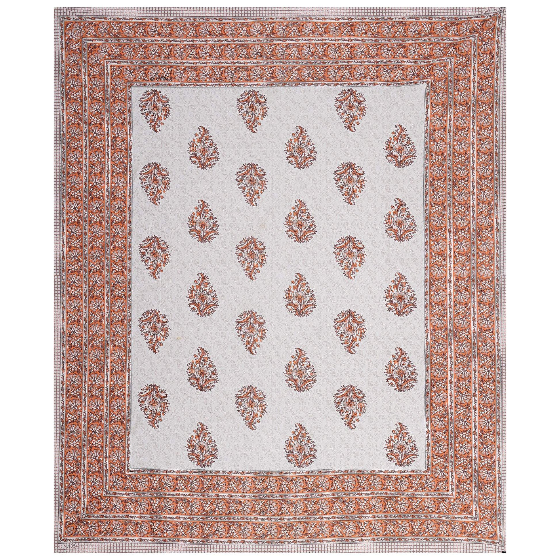 Rudra Bazaar Orange 210 TC Cotton Double King Bedsheet With 2 Pillow Covers