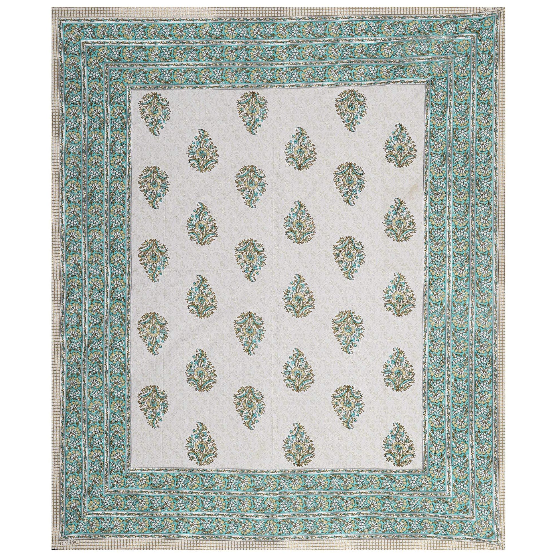 Rudra Bazaar Green 210 TC Cotton Double King Bedsheet With 2 Pillow Covers