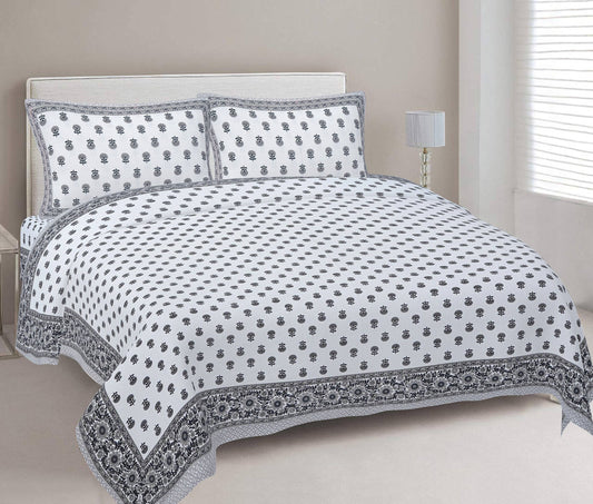 Rudra Bazaar Grey 210 TC Cotton Double King Bedsheet With 2 Pillow Covers