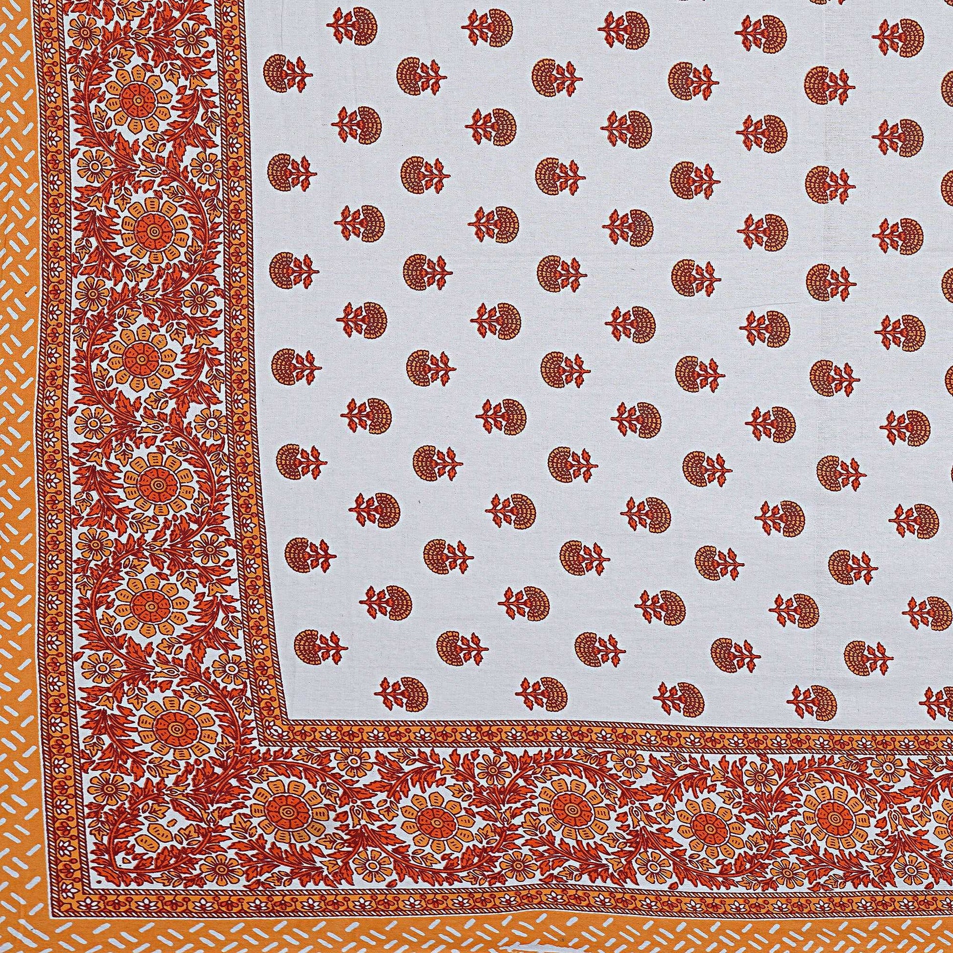 Rudra Bazaar Orange 210 TC Cotton Double King Bedsheet With 2 Pillow Covers