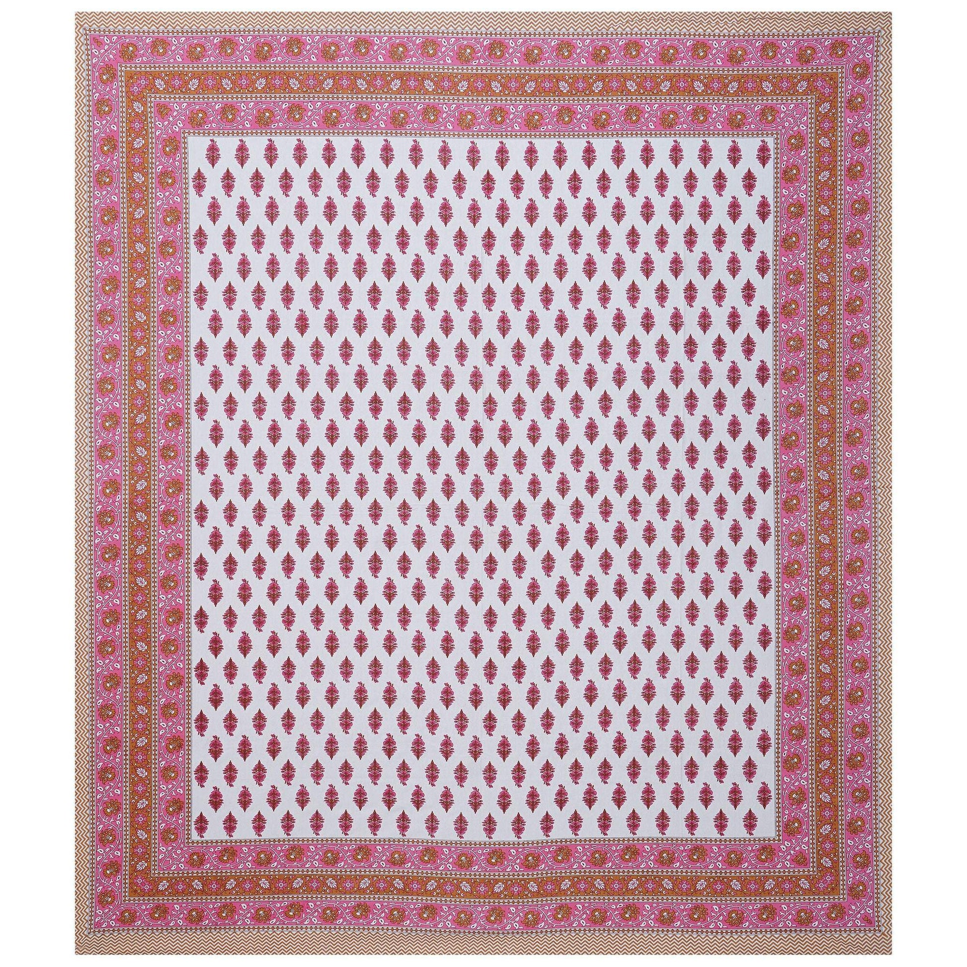 Rudra Bazaar Pink 210 TC Cotton Double King Bedsheet With 2 Pillow Covers