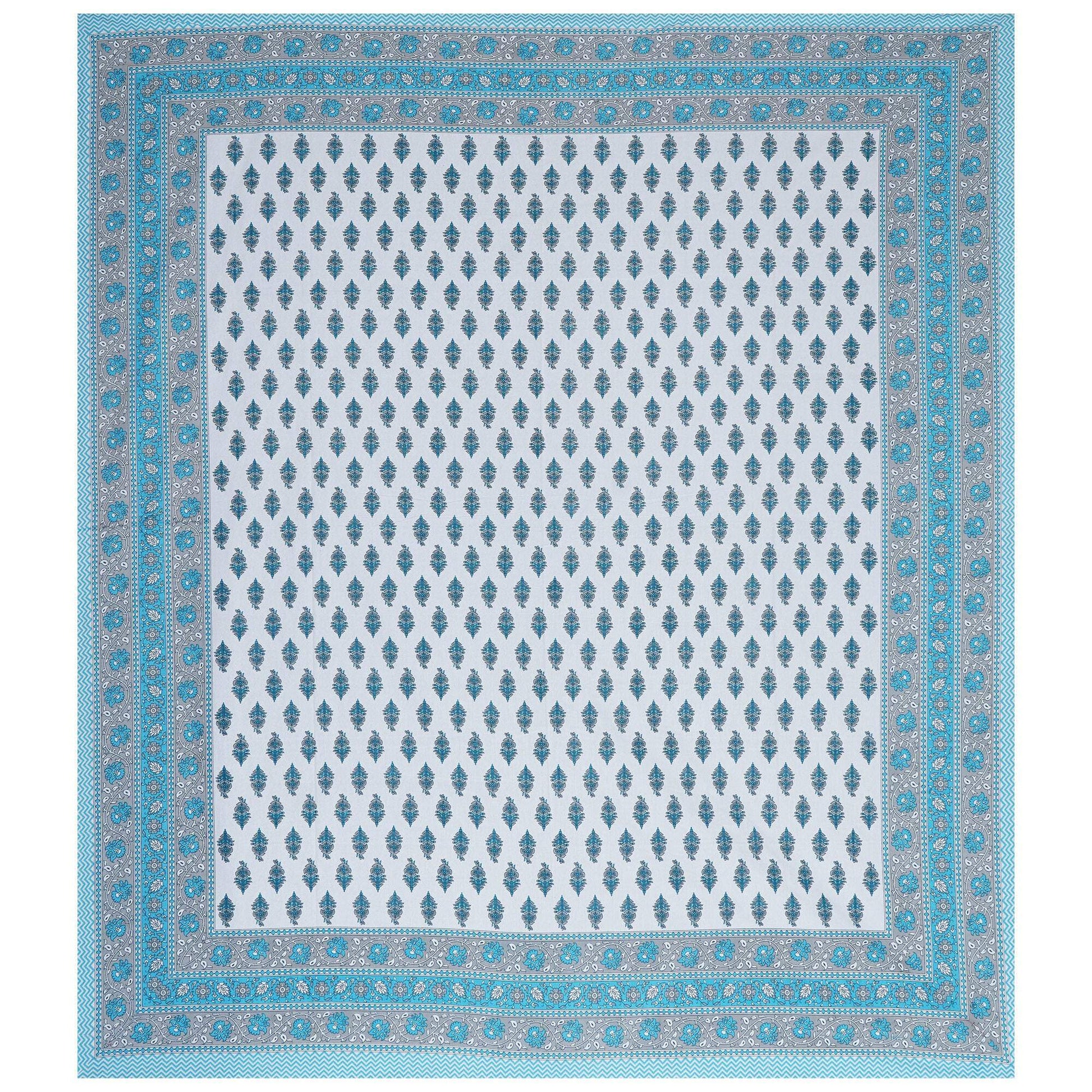 Rudra Bazaar Turquoise Blue 210 TC Cotton Double King Bedsheet With 2 Pillow Covers