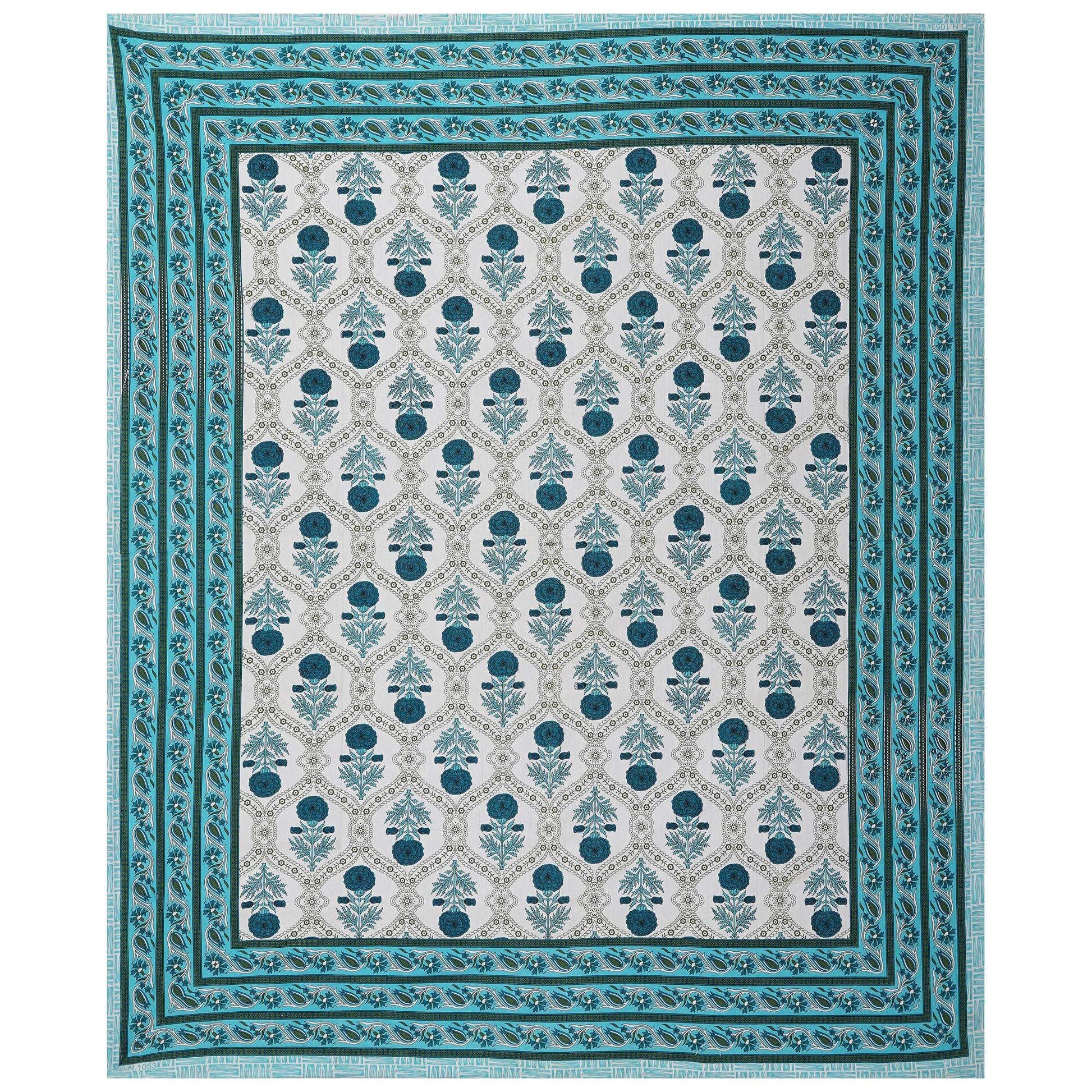 Rudra Bazaar Turquoise Blue 210 TC Cotton Double King Bedsheet With 2 Pillow Covers