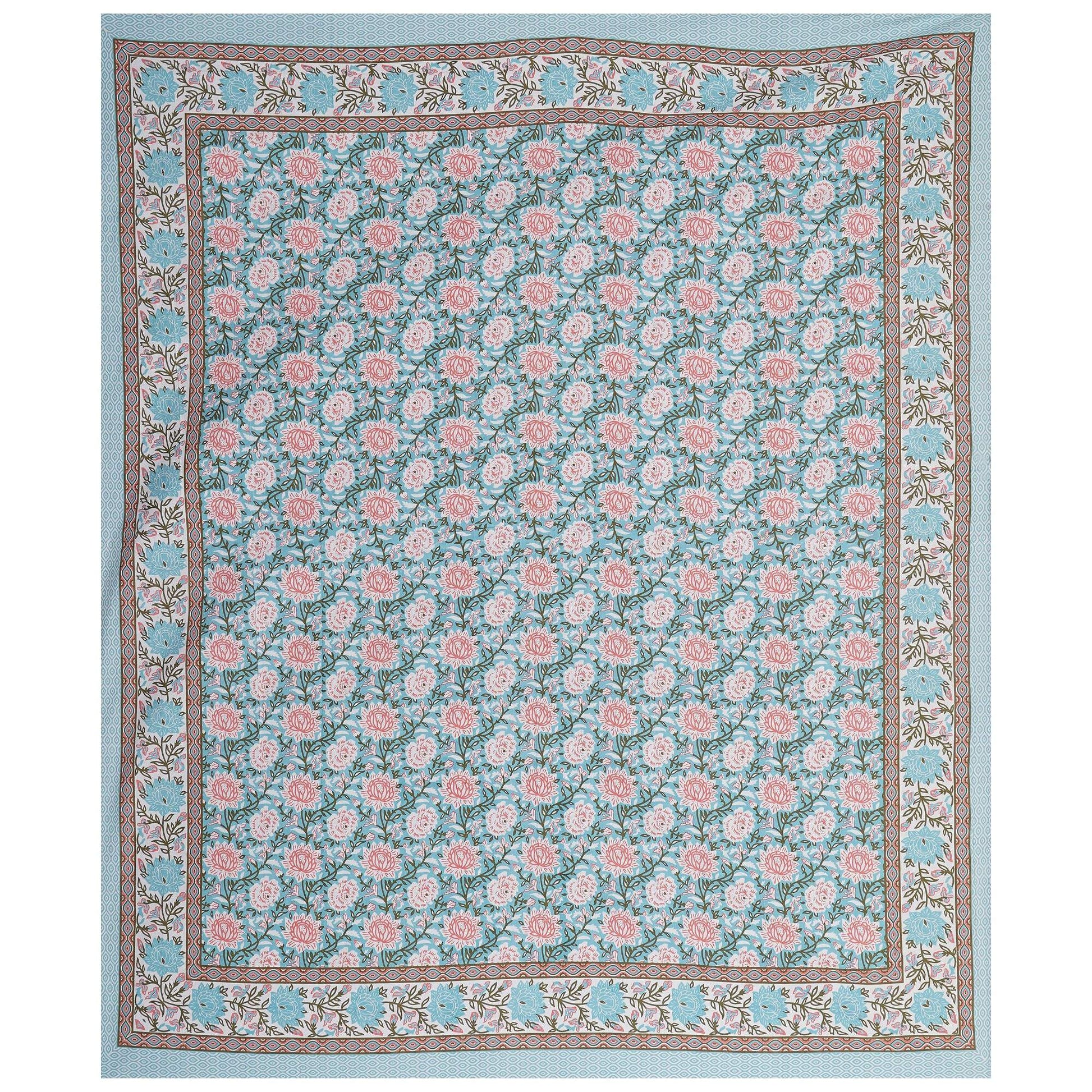 Rudra Bazaar Blue 210 TC Cotton Double King Bedsheet With 2 Pillow Covers