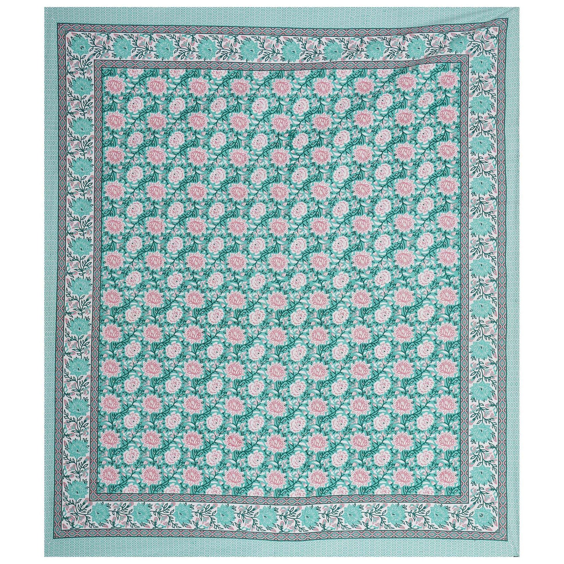 Rudra Bazaar Sea Green 210 TC Cotton Double King Bedsheet With 2 Pillow Covers