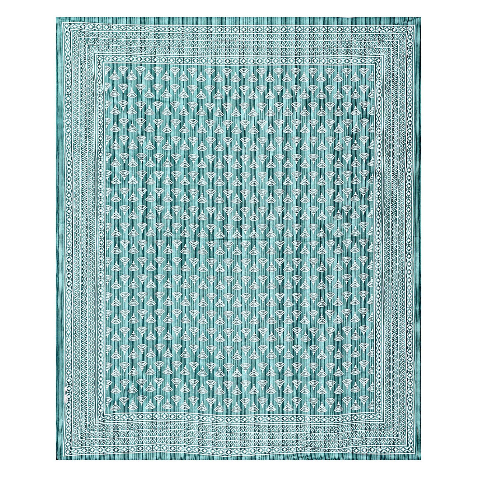 Rudra Bazaar Sea Green 210 TC Cotton Double King Bedsheet With 2 Pillow Covers