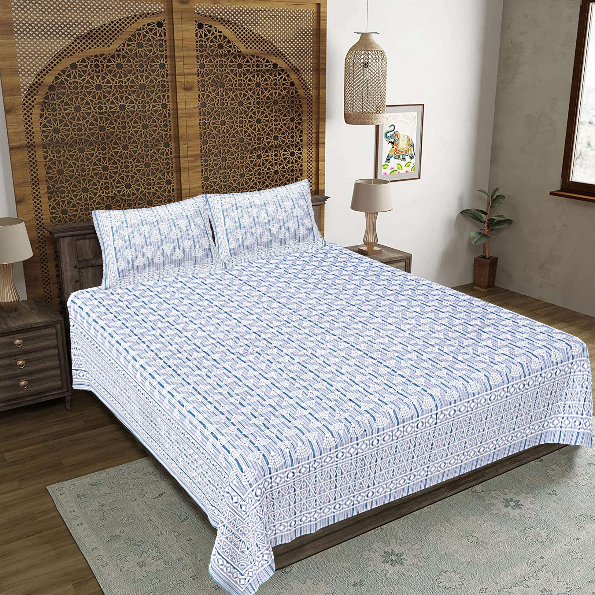 Rudra Bazaar Grey 210 TC Cotton Double King Bedsheet With 2 Pillow Covers