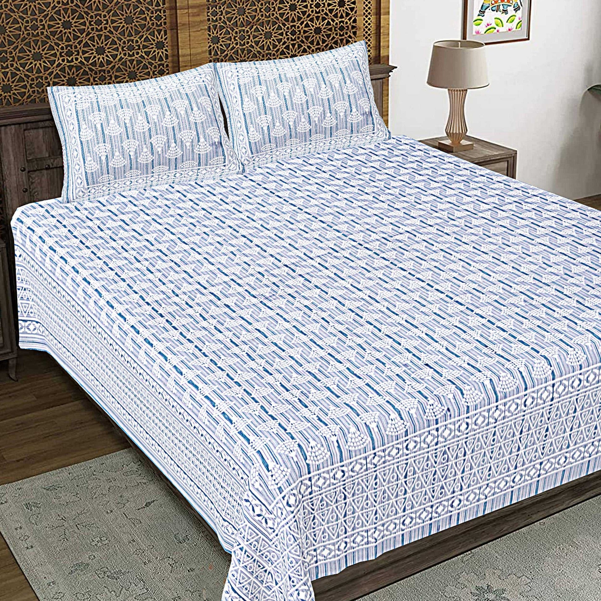 Rudra Bazaar Grey 210 TC Cotton Double King Bedsheet With 2 Pillow Covers