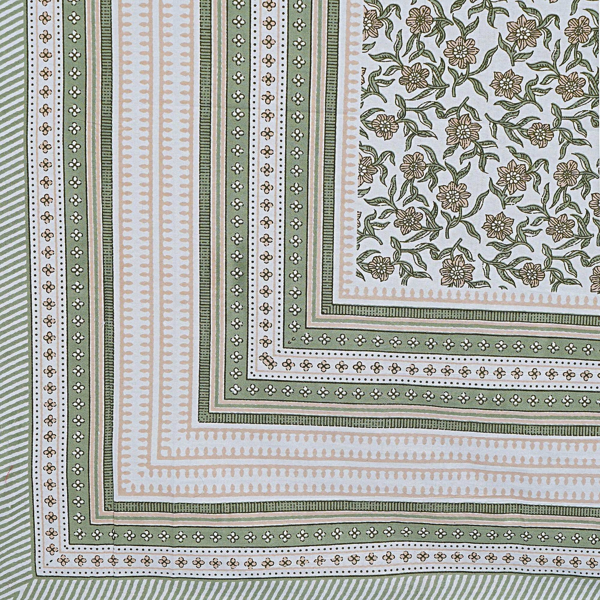 Rudra Bazaar Green 210 TC Cotton Double King Bedsheet With 2 Pillow Covers