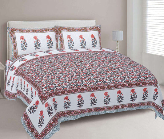 Rudra Bazaar Grey 210 TC Cotton Double King Bedsheet With 2 Pillow Covers