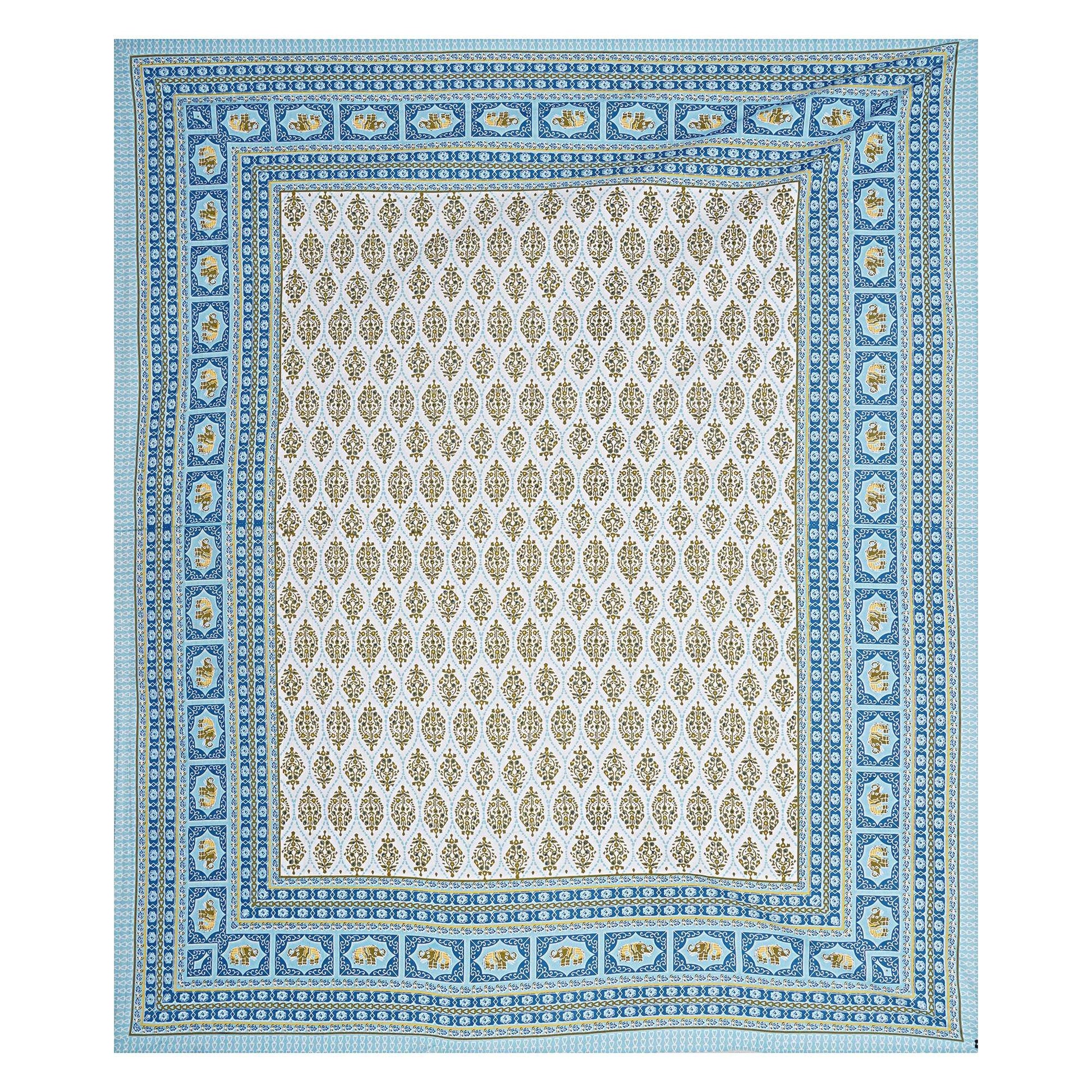Rudra Bazaar Blue 210 TC Cotton Double King Bedsheet With 2 Pillow Covers