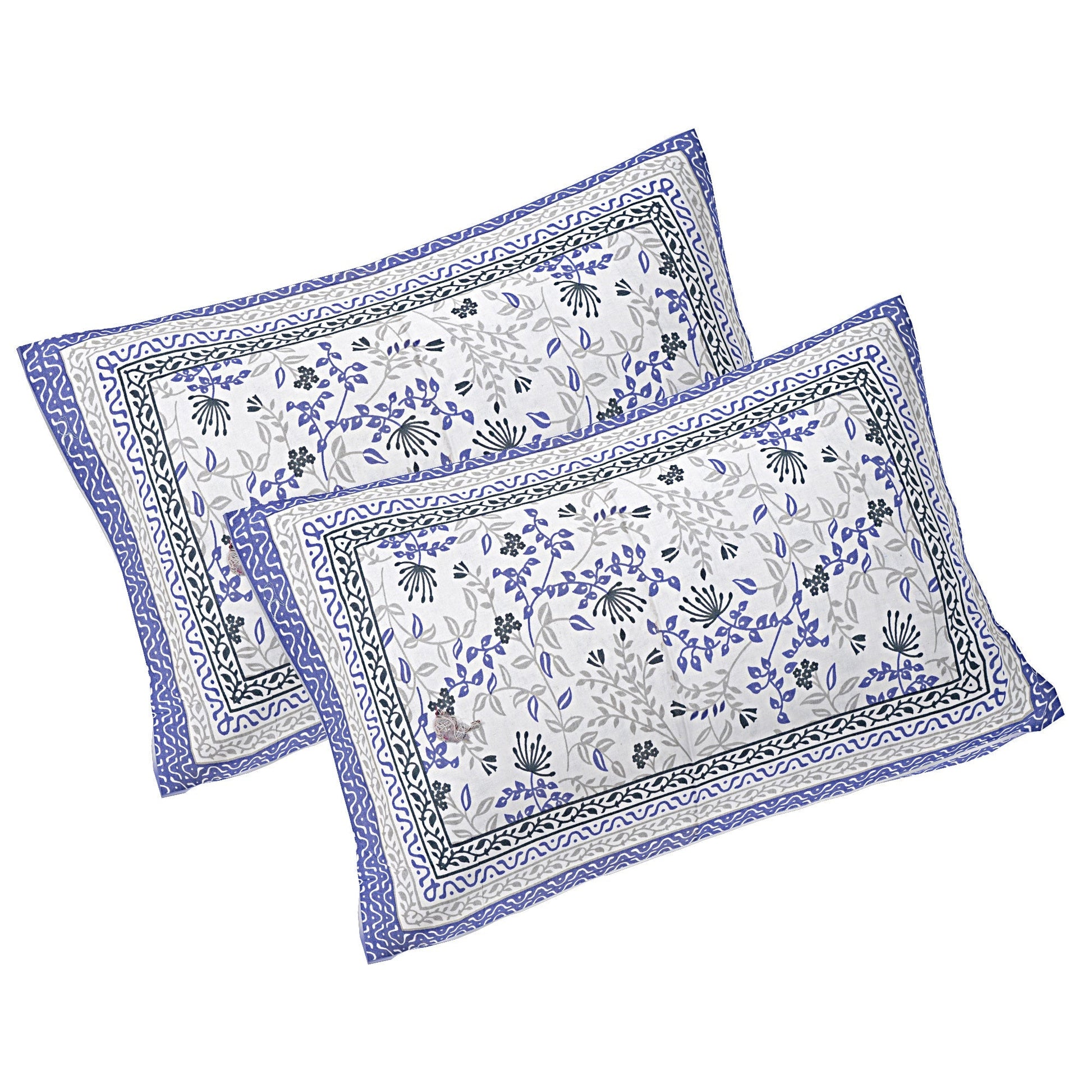Rudra Bazaar Blue 210 TC Cotton Double King Bedsheet With 2 Pillow Covers