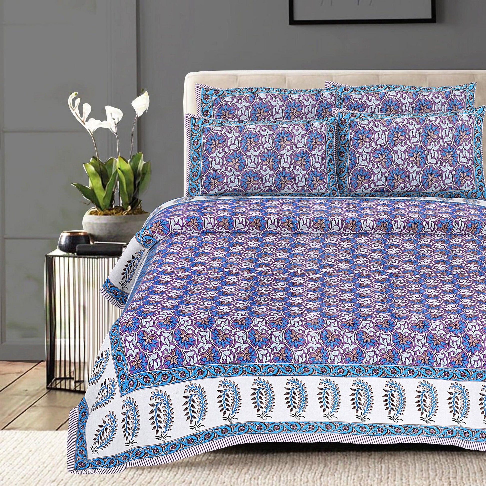 Rudra Bazaar Multi 210 TC Cotton Double King Bedsheet With 2 Pillow Covers