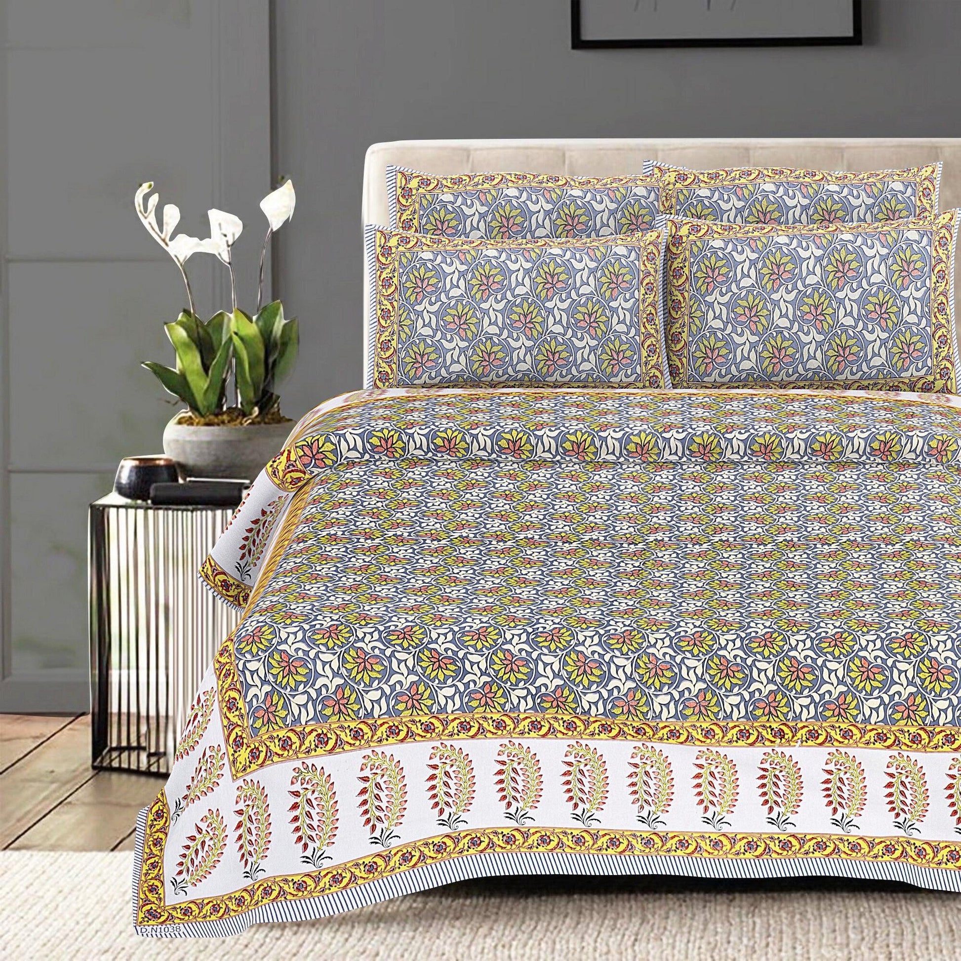 Rudra Bazaar Multi 210 TC Cotton Double King Bedsheet With 2 Pillow Covers