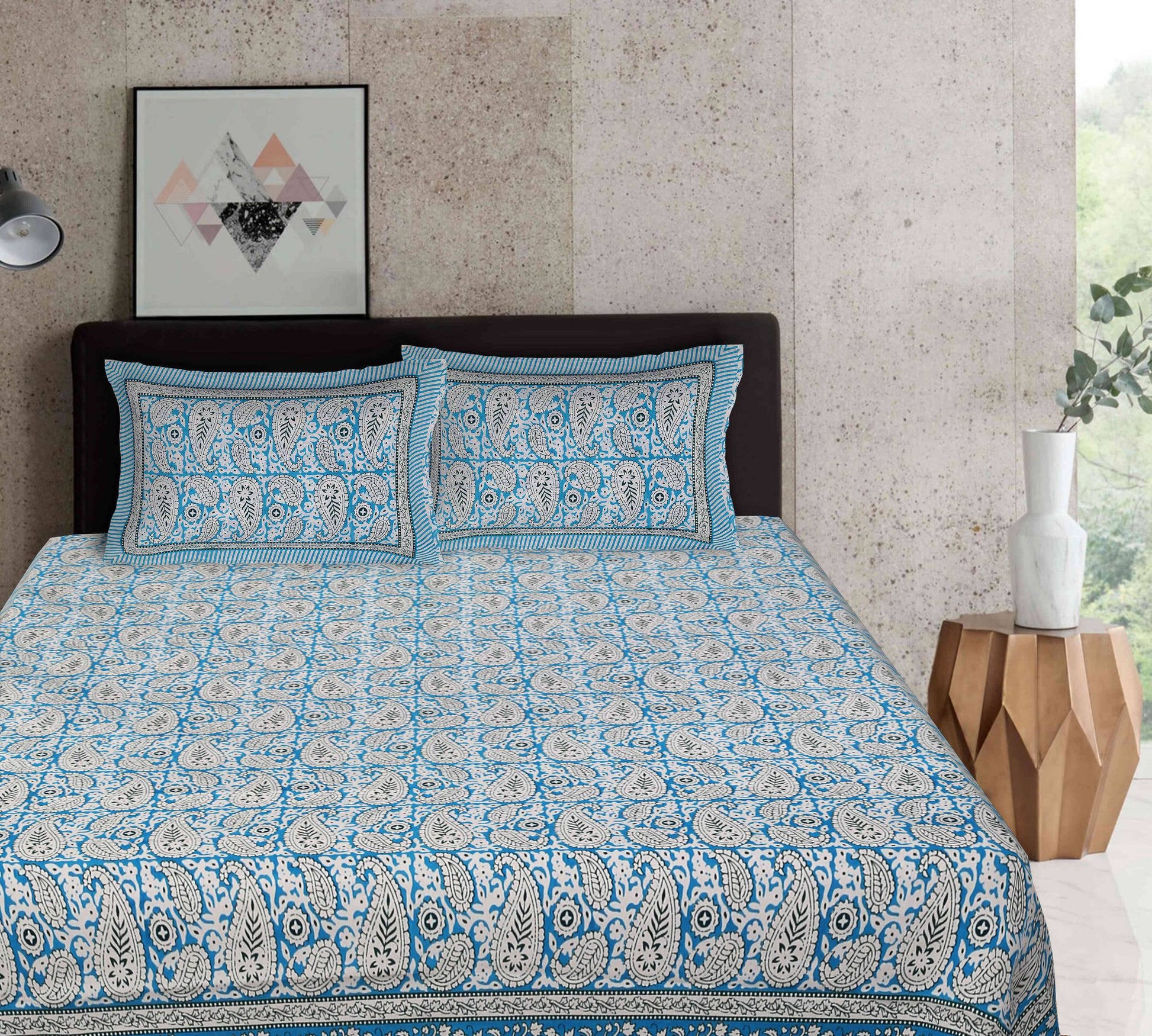 Rudra Bazaar Multi 210 TC Cotton Double King Bedsheet With 2 Pillow Covers
