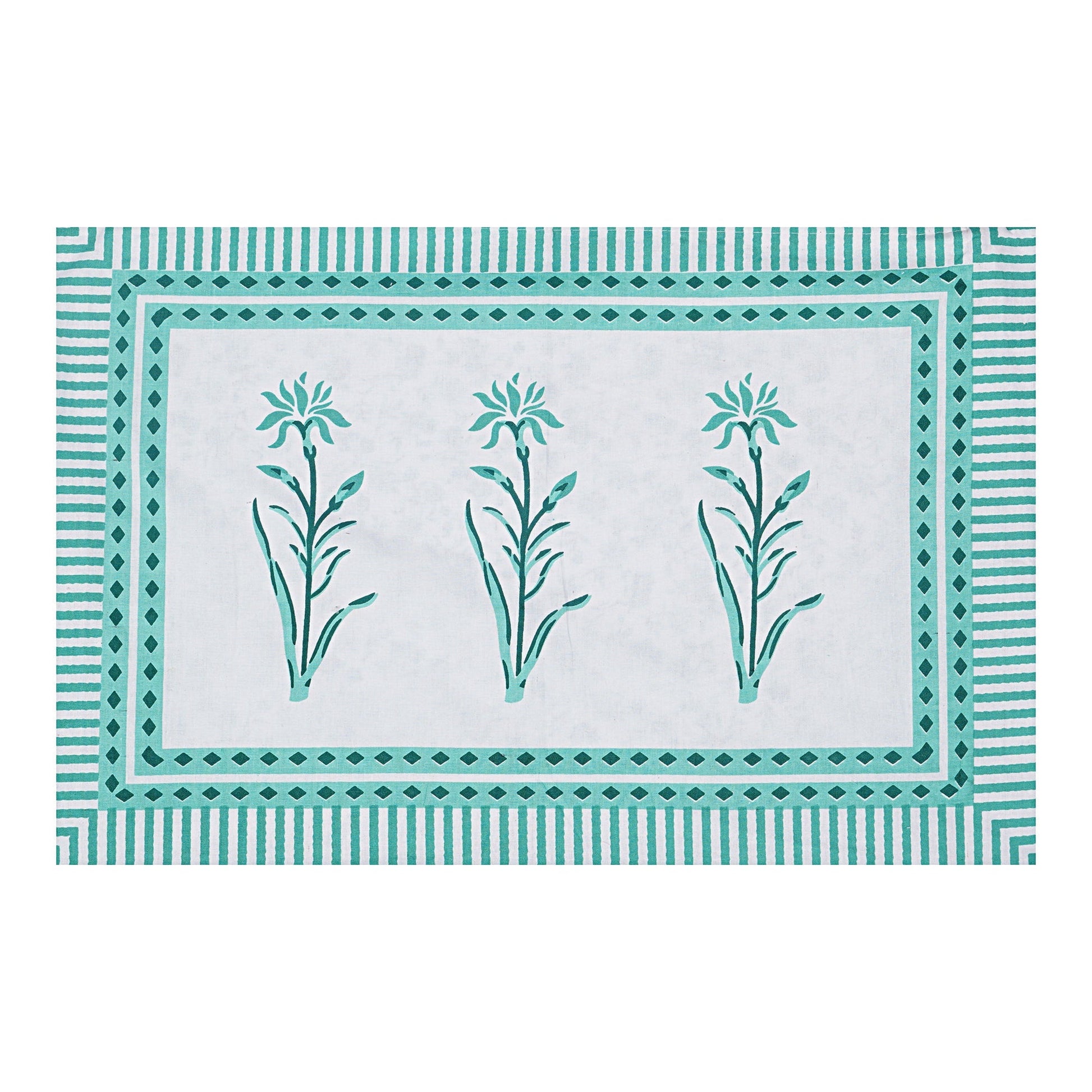 Rudra Bazaar Sea Green 210 TC Cotton Double King Bedsheet With 2 Pillow Covers