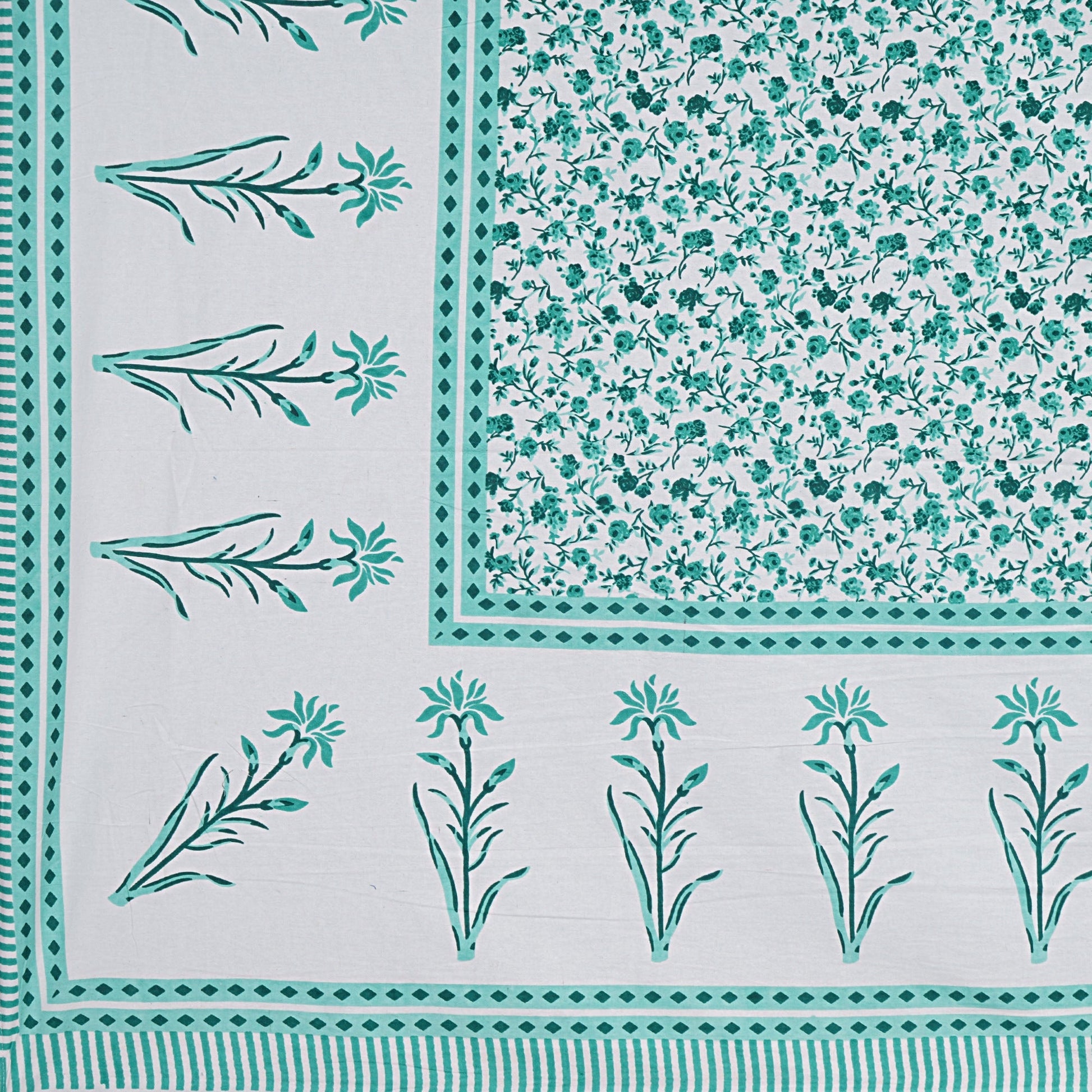 Rudra Bazaar Sea Green 210 TC Cotton Double King Bedsheet With 2 Pillow Covers