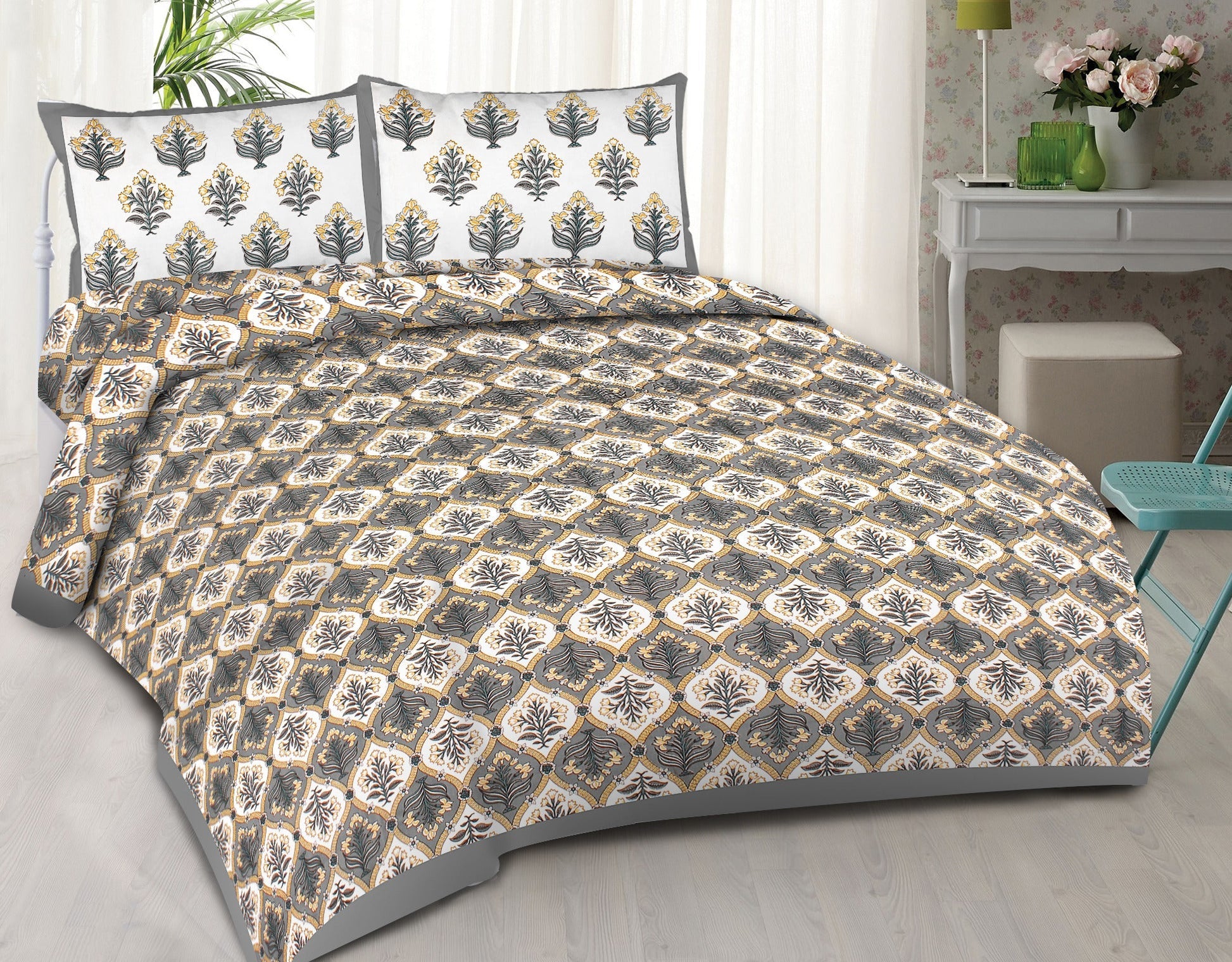 Rudra Bazaar Multi 210 TC Cotton Double King Bedsheet With 2 Pillow Covers