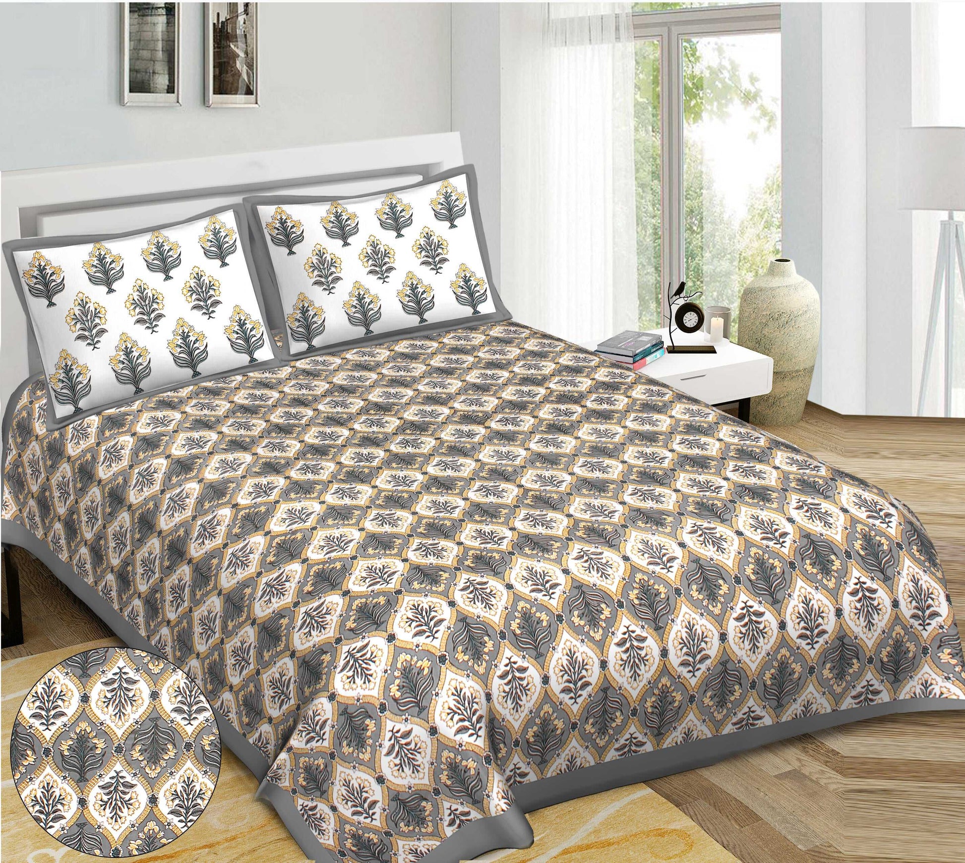 Rudra Bazaar Multi 210 TC Cotton Double King Bedsheet With 2 Pillow Covers