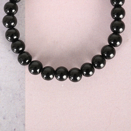NVR Men & Women Black Marble Crystal Beaded Elasticated Bracelet | Grab2Buy