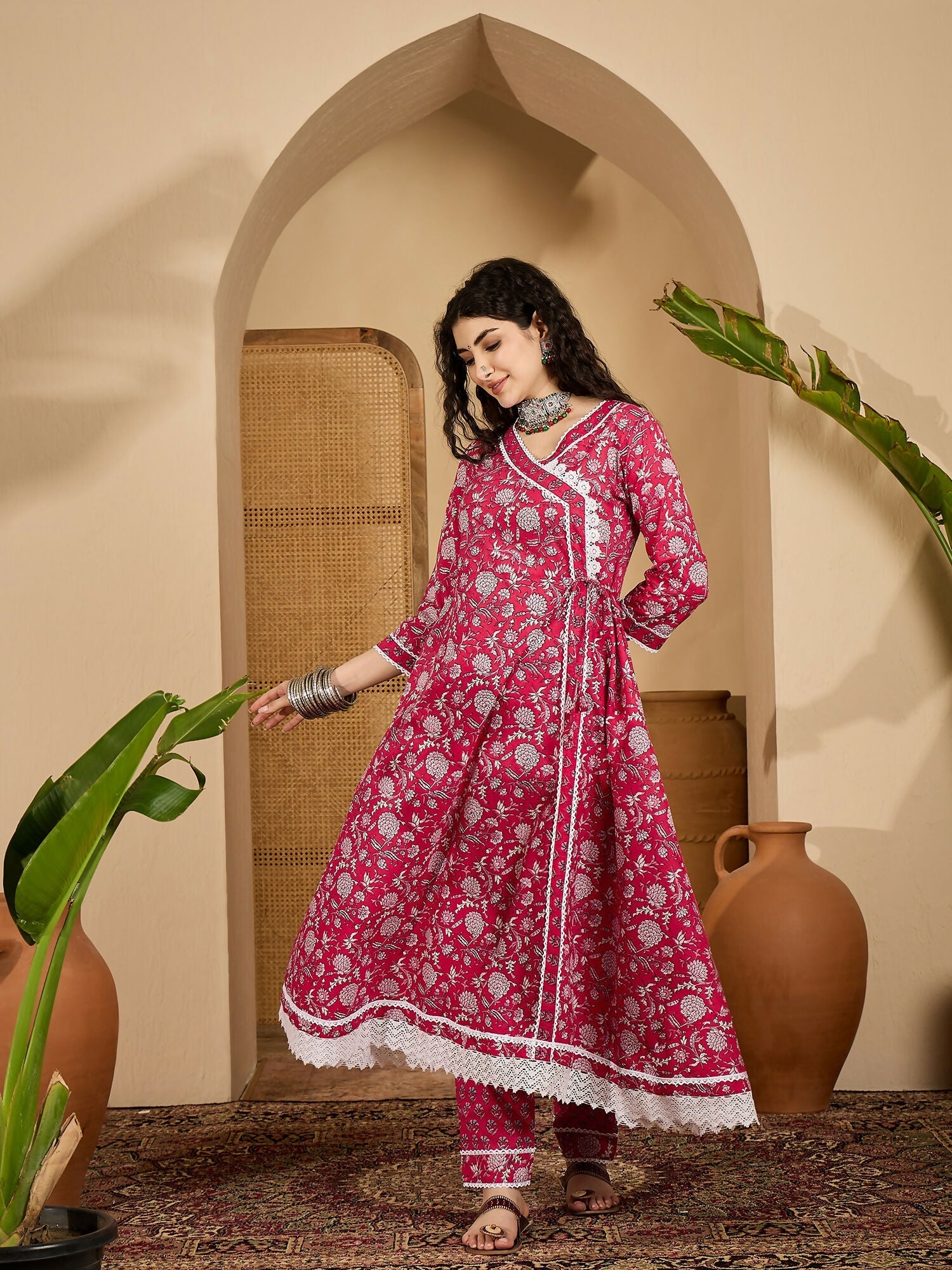 Joban Fashion Printed Pink Pure Cotton Kurta Set