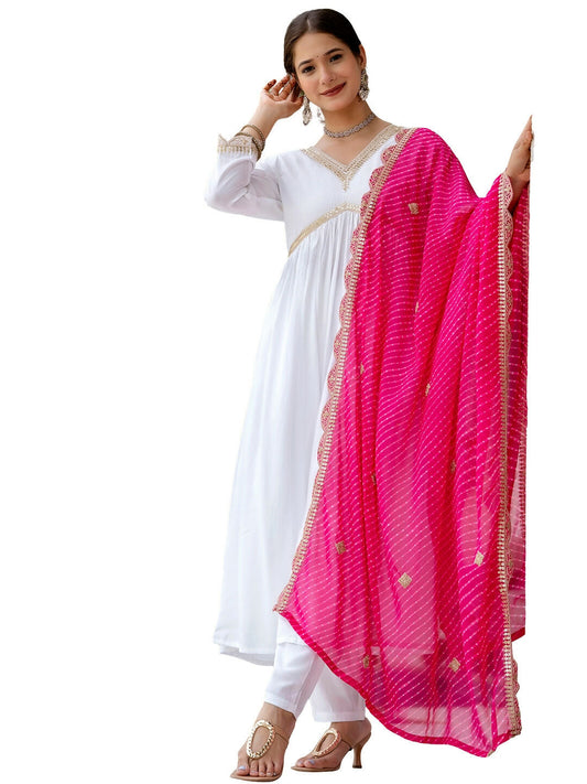 The52 White Women's Gorgeous Embroidered Chanderi Fabric Straight Kurta, Pant and Dupatta Set | Grab2Buy