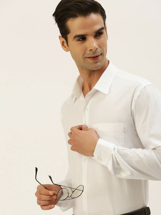 Ramraj Cotton Mens Full Sleeve Formal 100 % Cotton White Shirt 