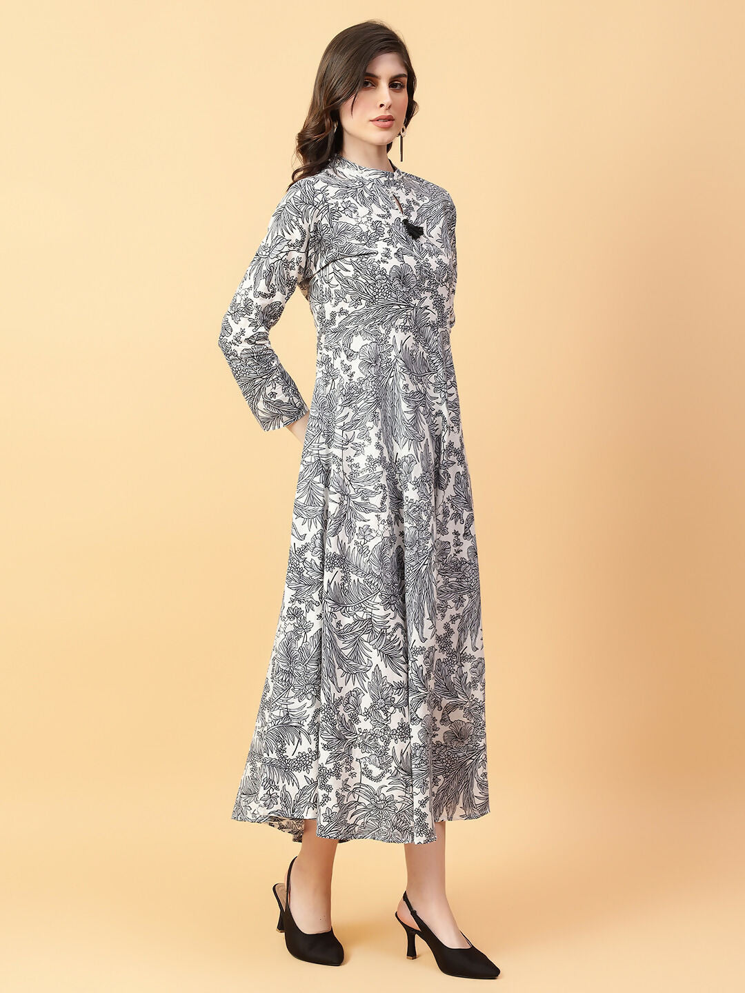 Joban Fashion Grey Cotton Printed & Hand Work Dress