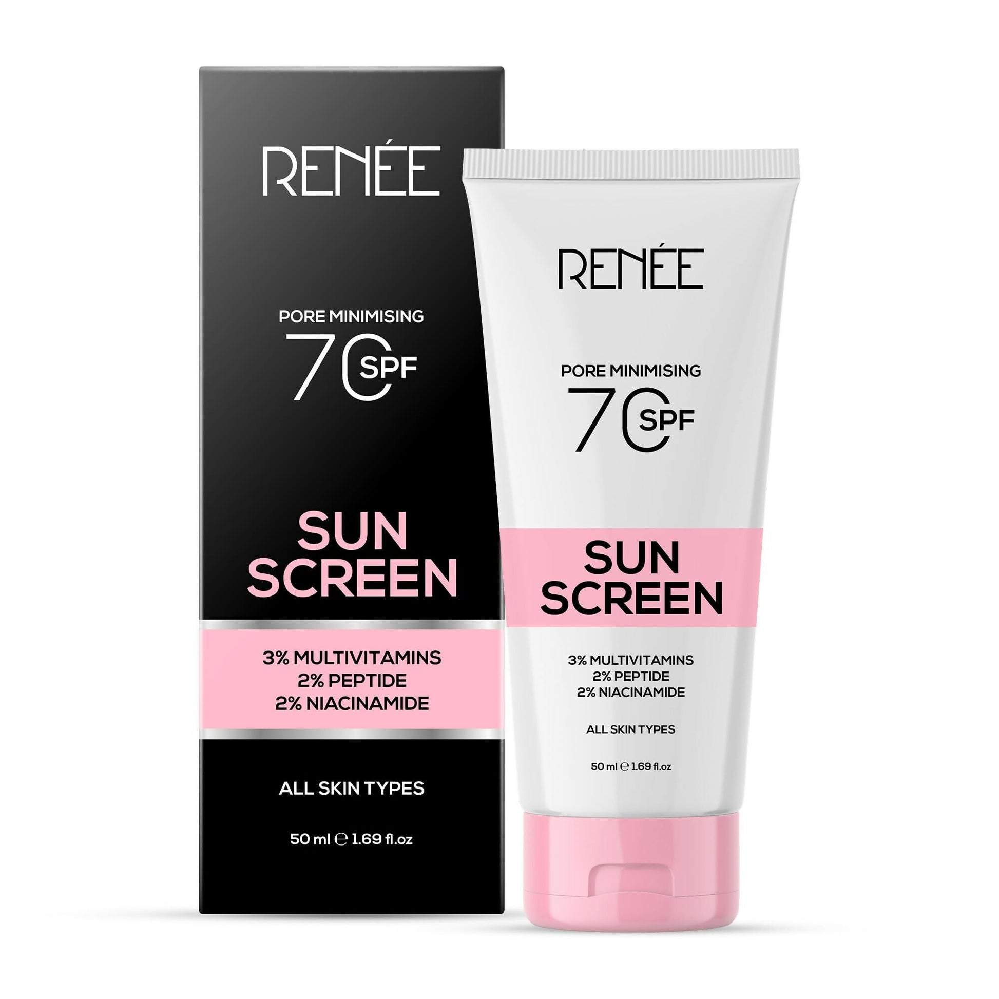 Renee Pore Minimizing Sunscreen SPF 70 With 2% Niacinamide, 2% Peptide & 3% Multivitamins 